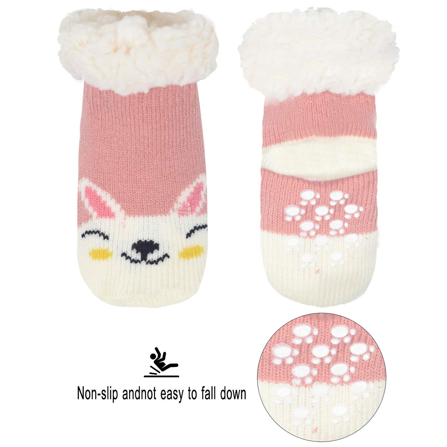 FENELY Kids 3 Pairs Fuzzy Slipper Socks