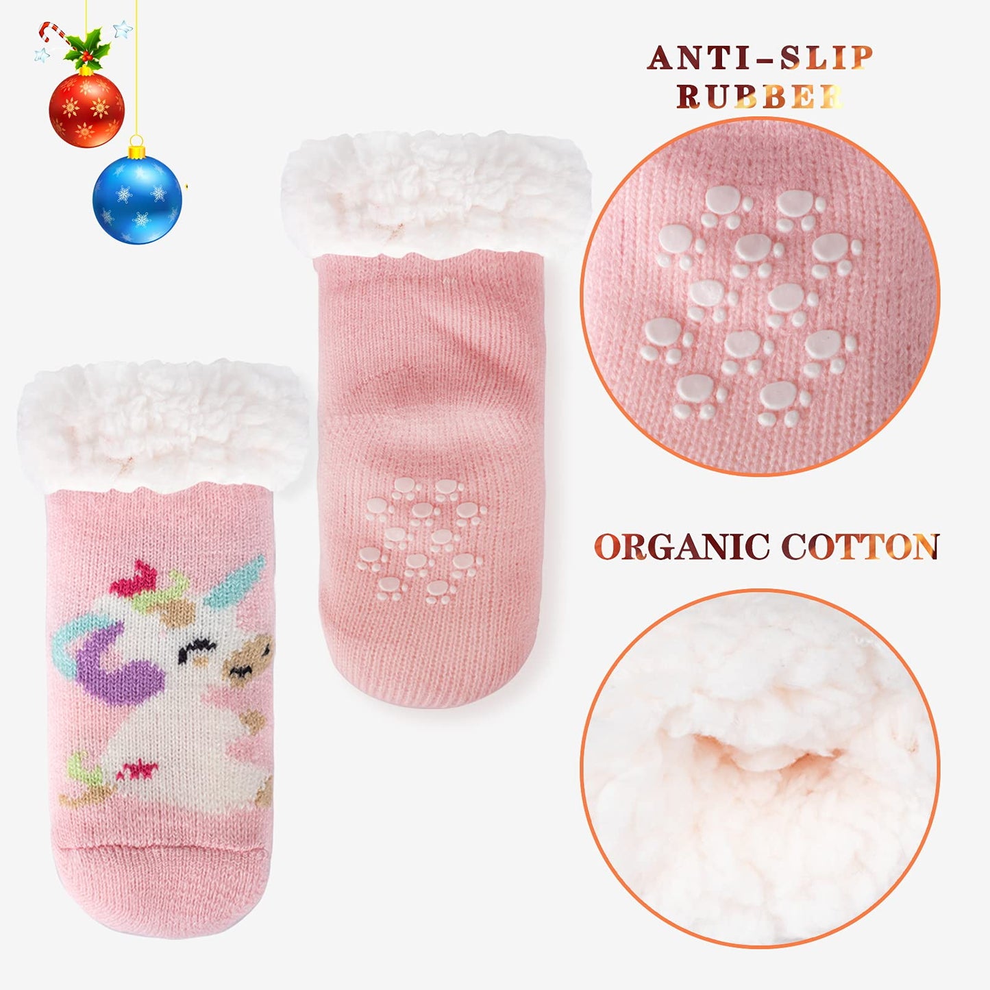 FENELY Kids 3 Pairs Fuzzy Slipper Socks