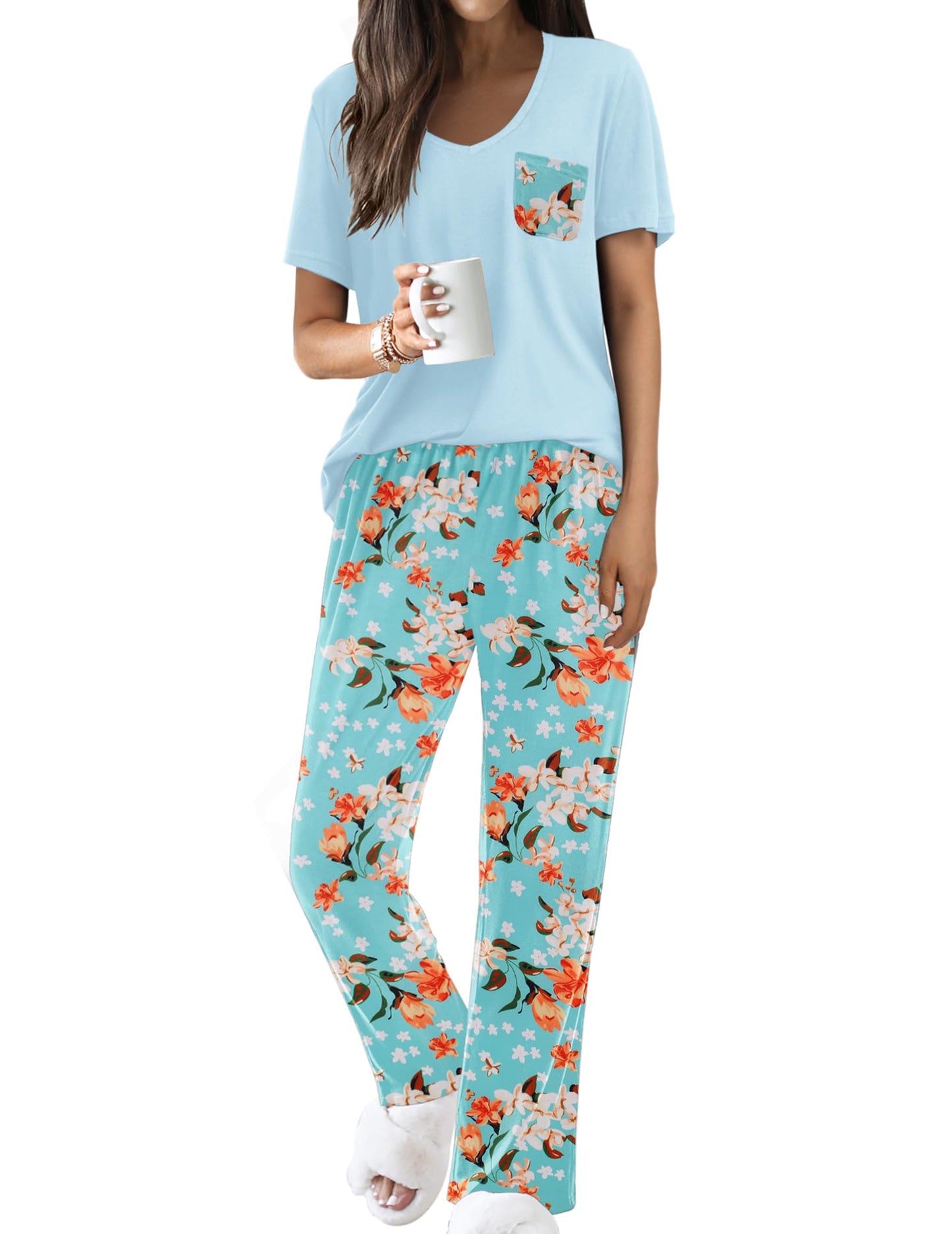 Ekouaer 2 Piece Short Sleeve Pj Set