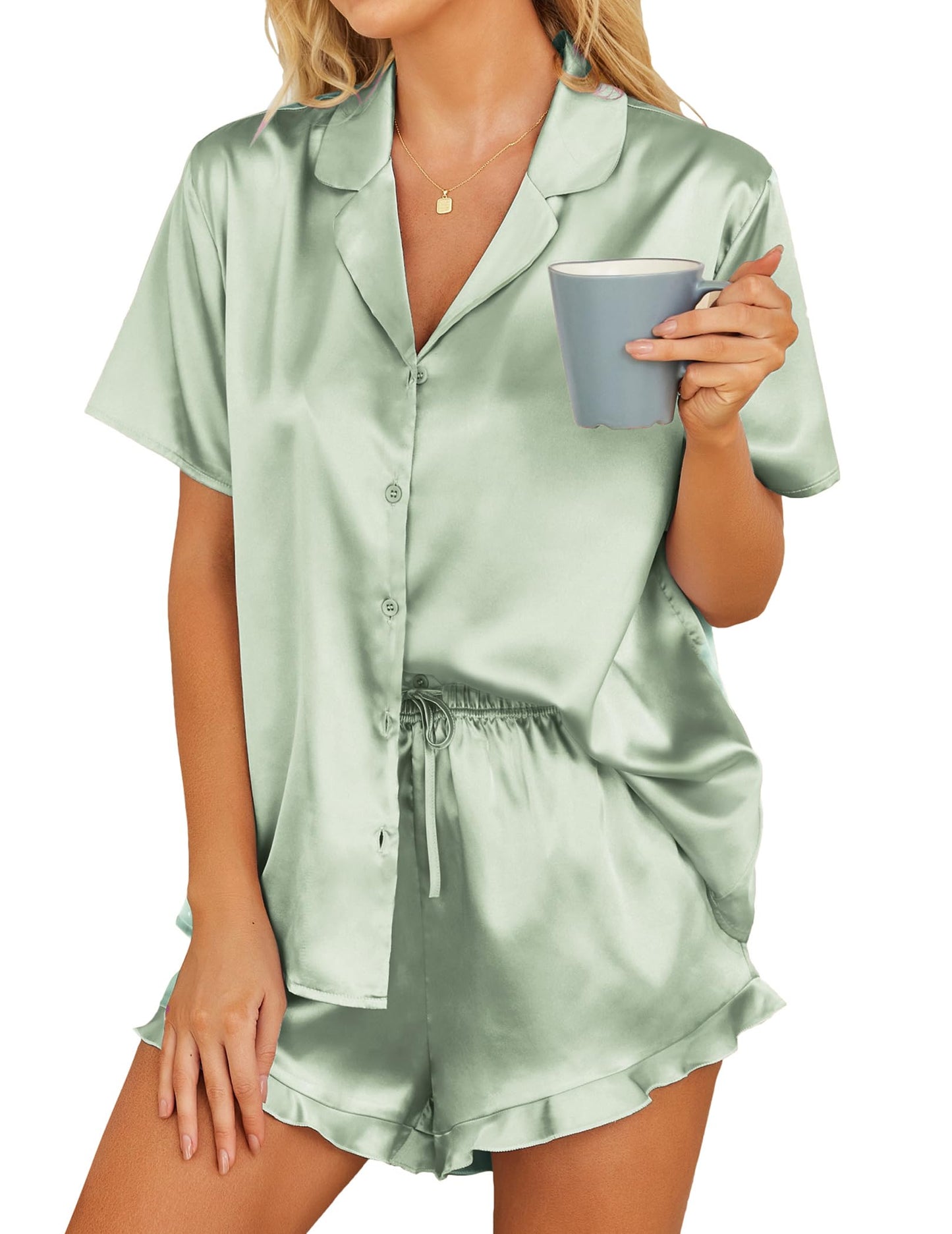 HOTOUCH  2 Piece Satin Pajamas Set