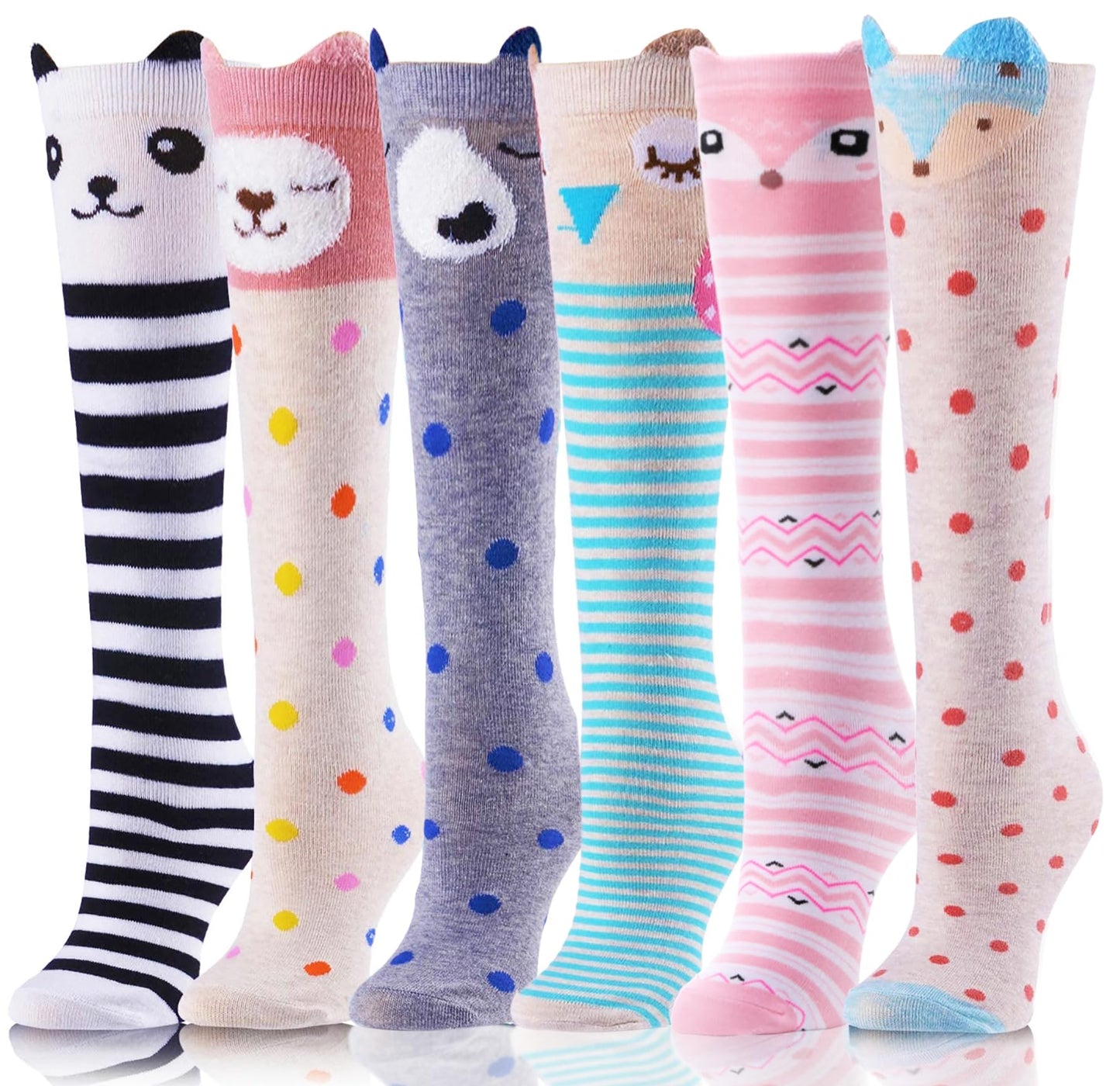 MOGGEI 6 Pairs Kids Girls Knee High Socks