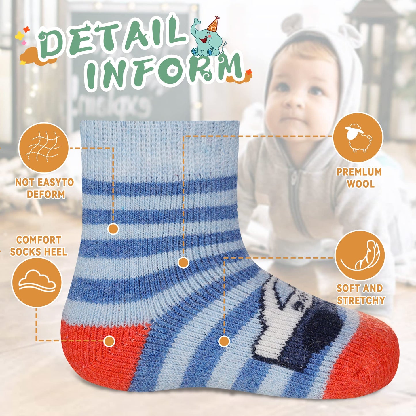 Eocom 6 Pairs Children's Wool Socks