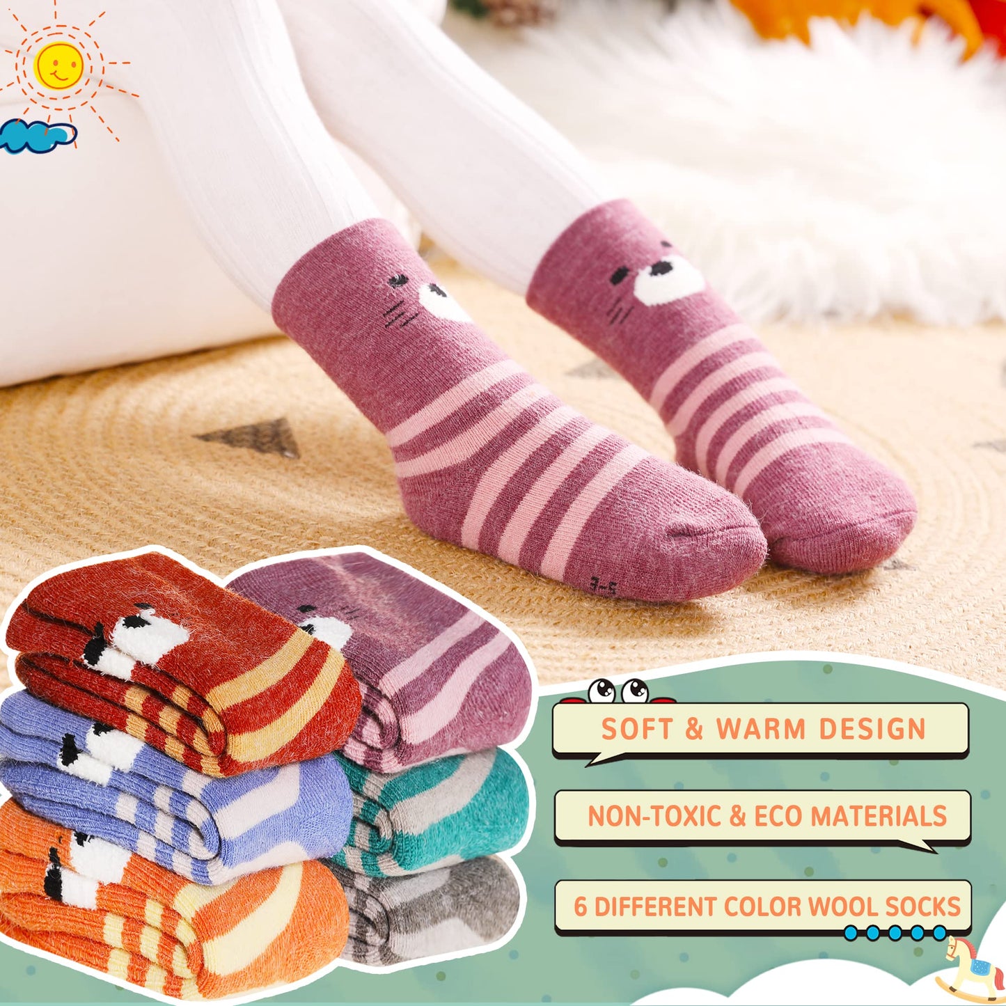 Eocom 6 Pairs Children's Wool Socks