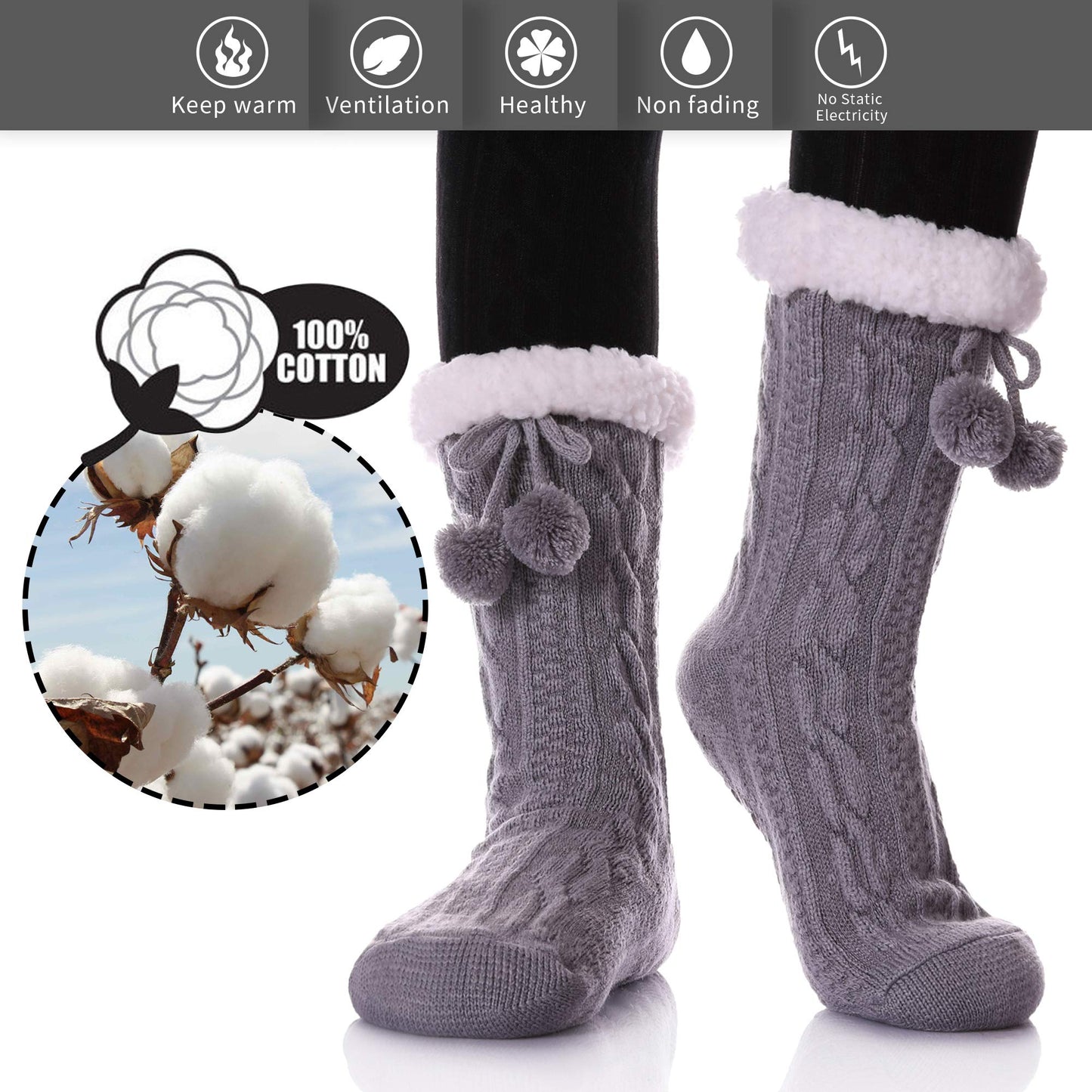 Yebing Warm Non Slip Slipper Socks