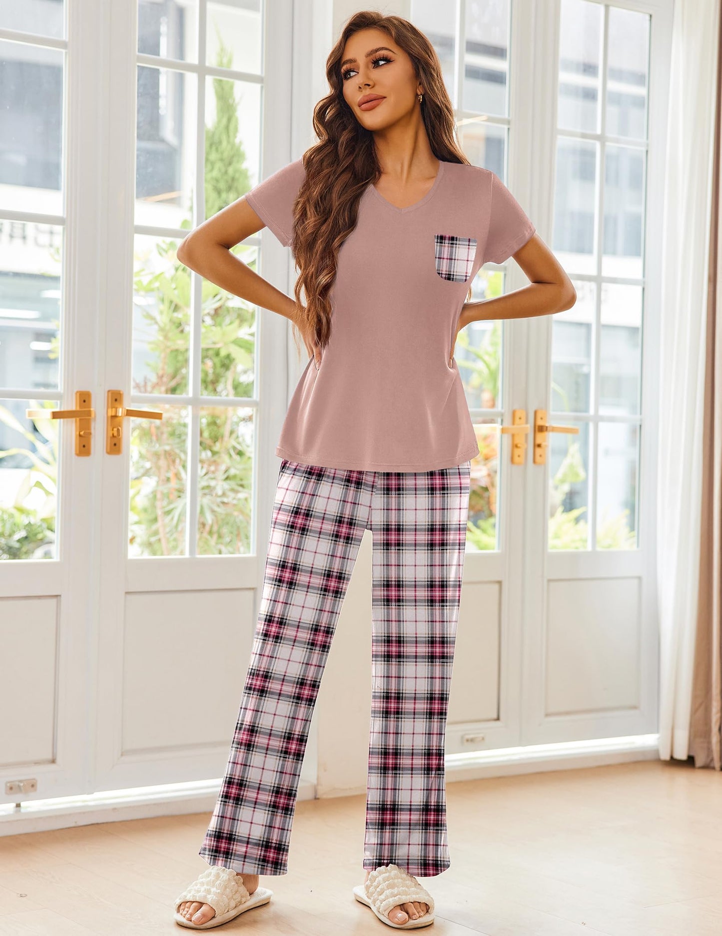 Ekouaer 2 Piece Short Sleeve Pj Set