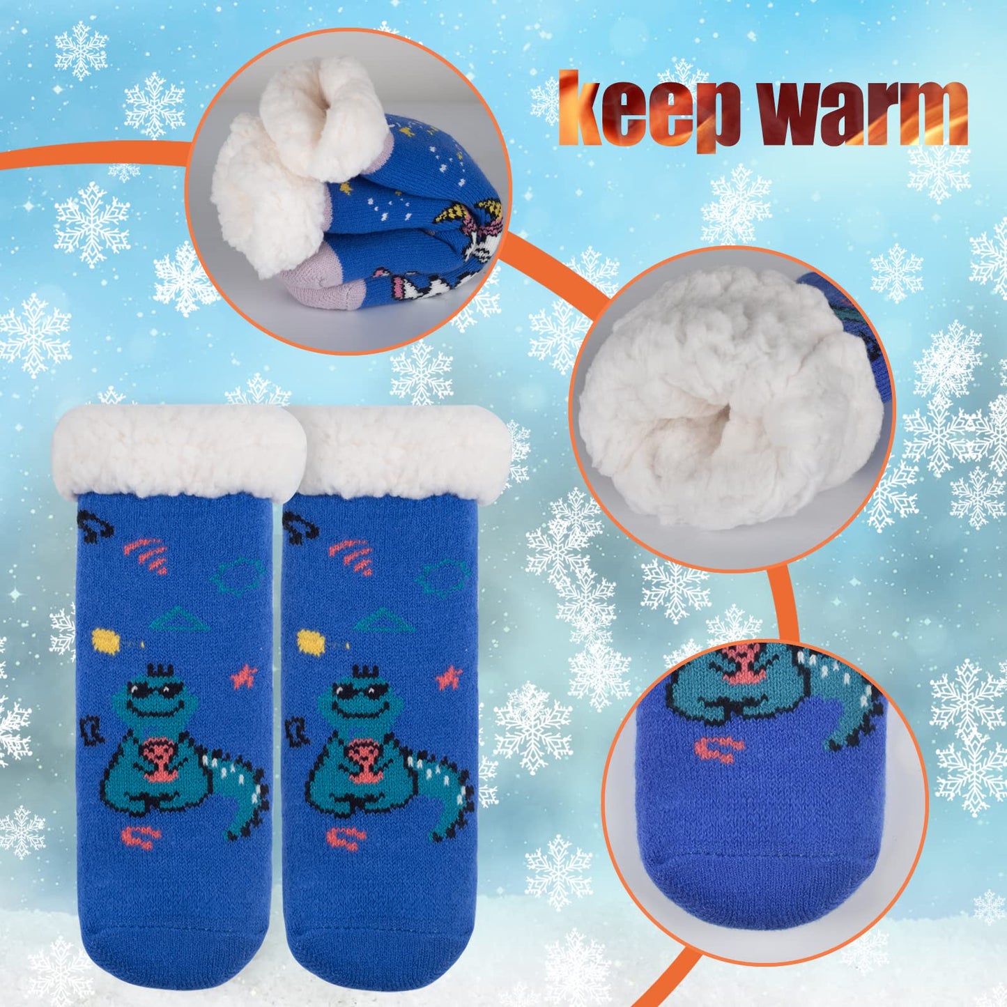 FENELY Kids 3 Pairs Fuzzy Slipper Socks