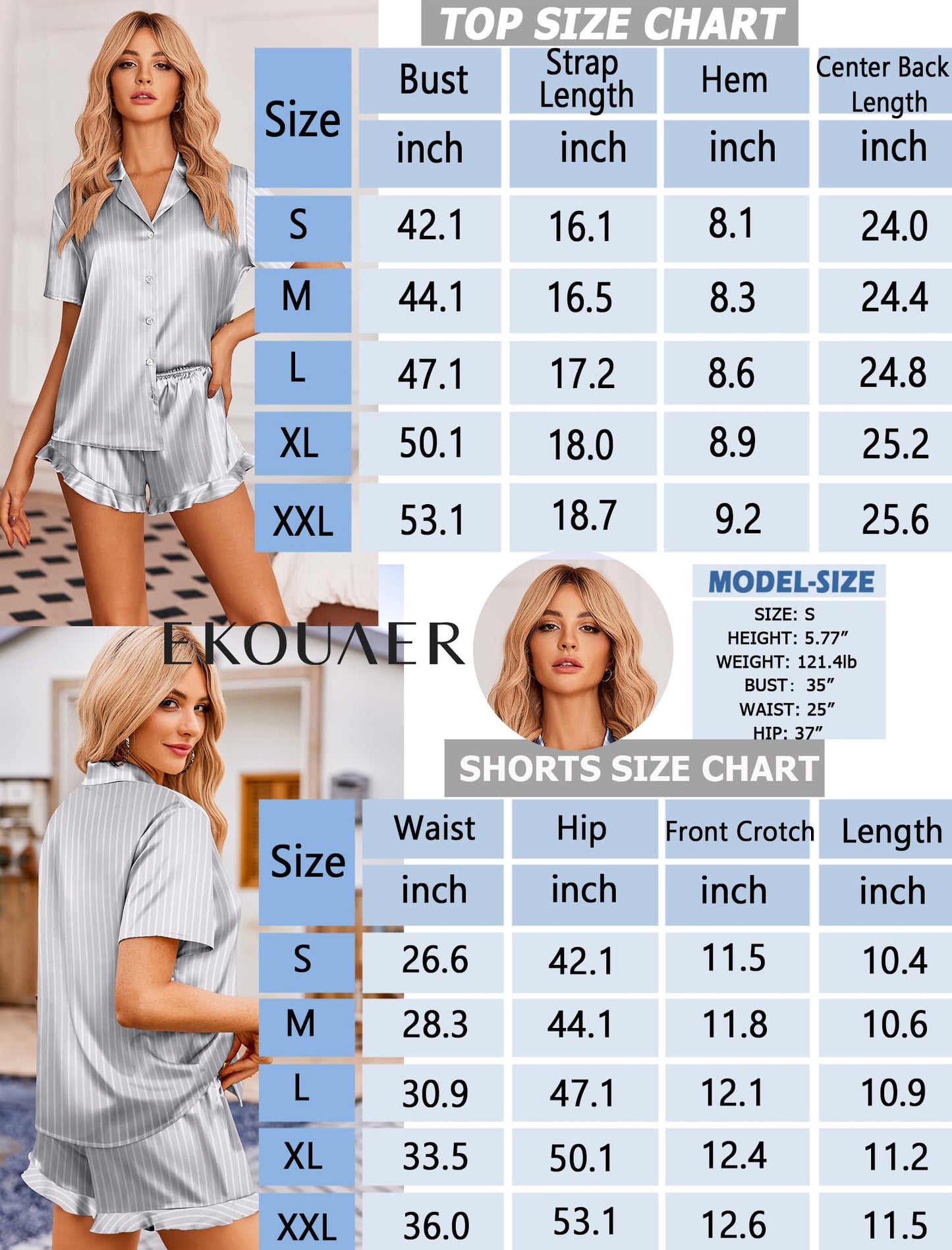 Ekouaer  2 Piece Satin Pajamas Set