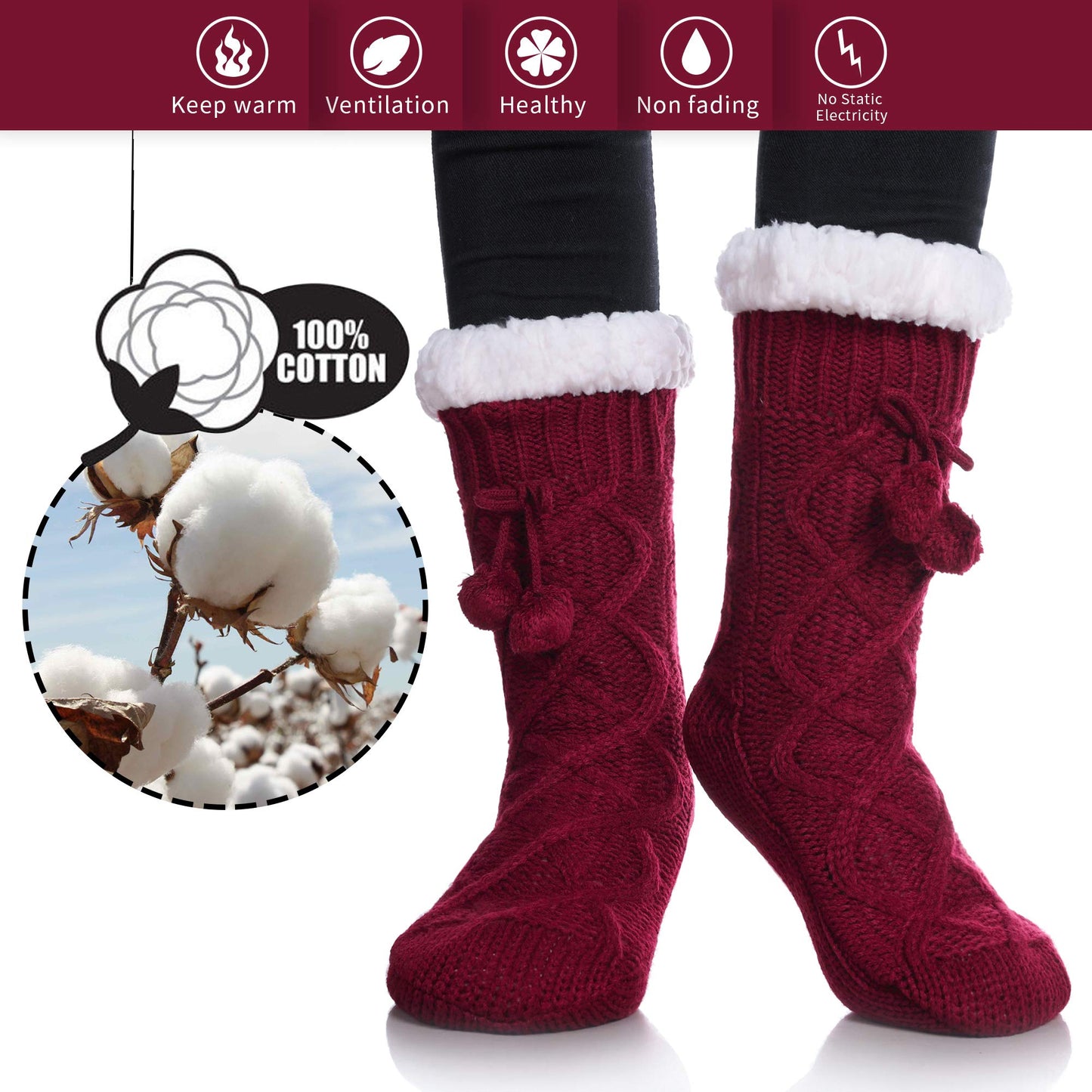 Yebing Warm Non Slip Slipper Socks