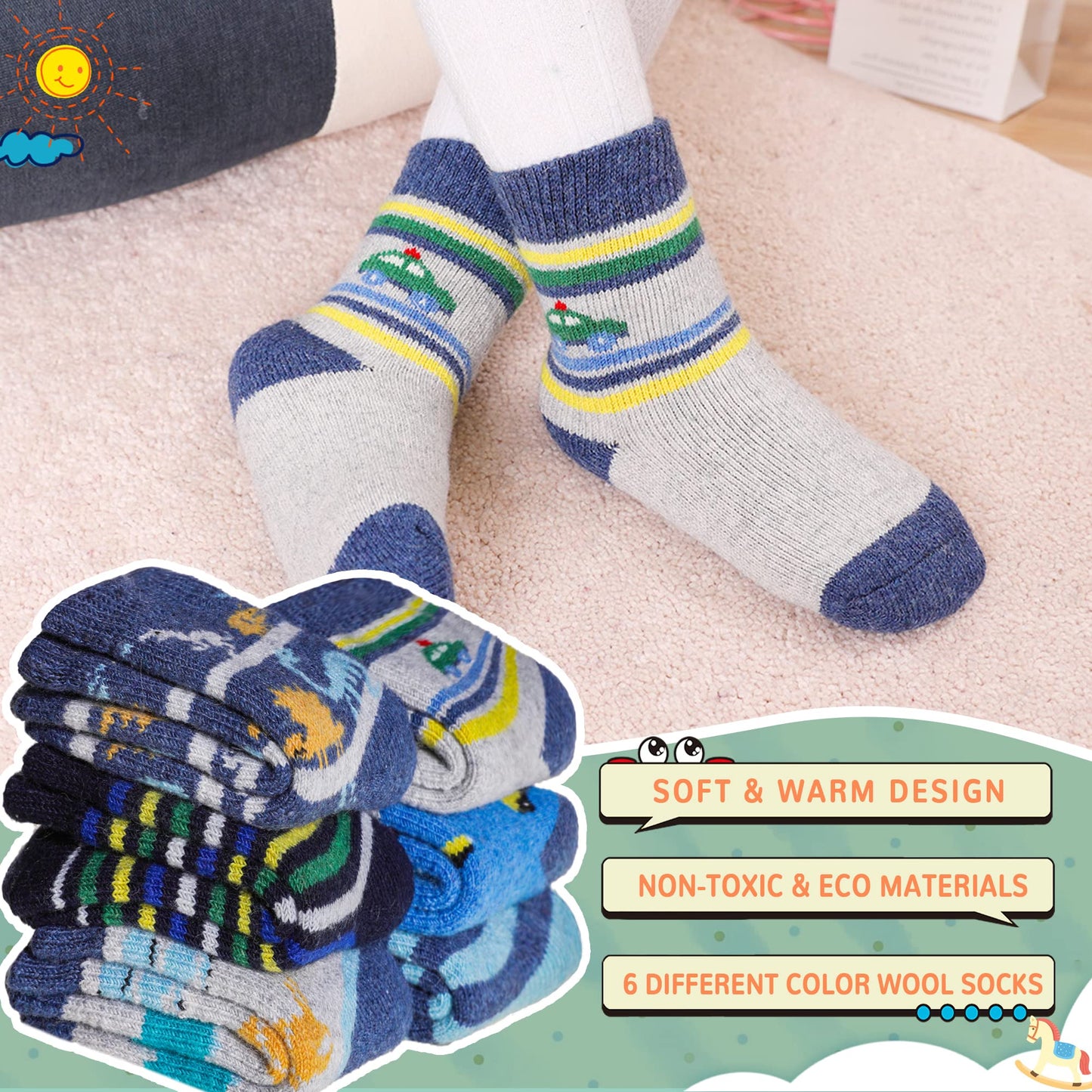 Eocom 6 Pairs Children's Wool Socks