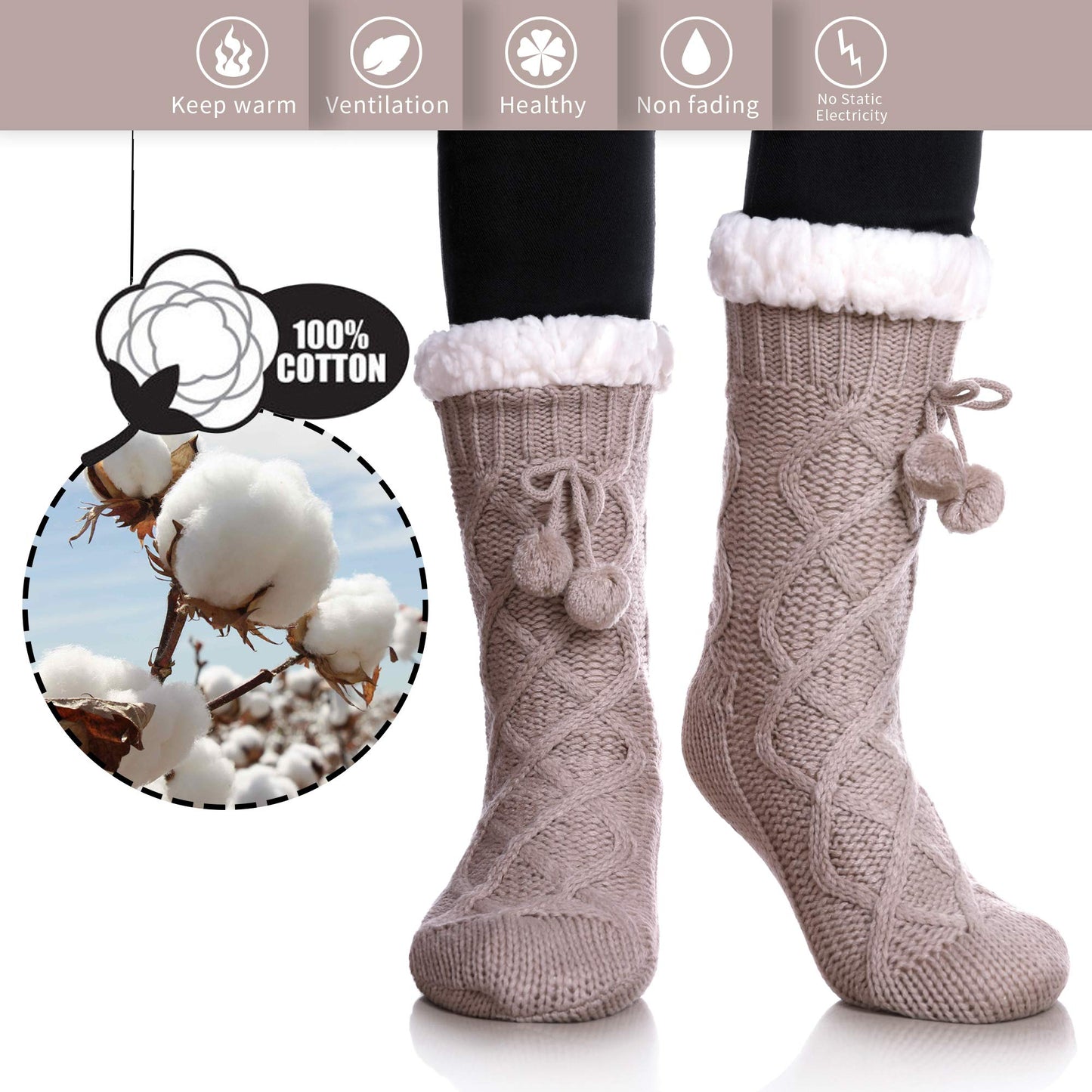 Yebing Warm Non Slip Slipper Socks