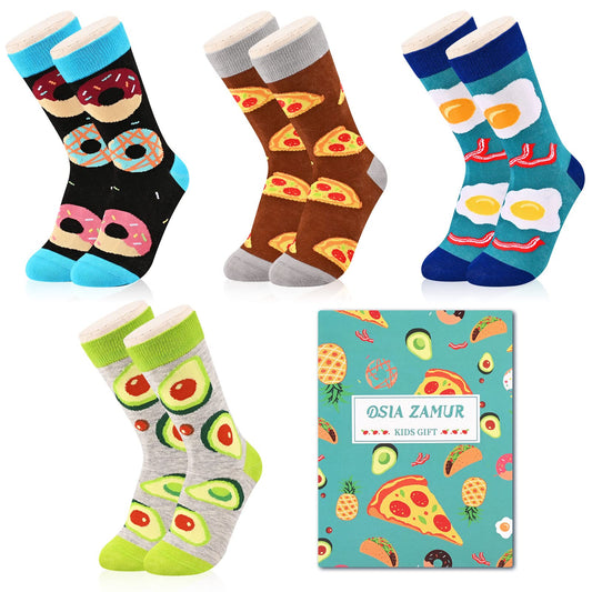 Kids Novelty Crew Socks 4-6 Pack + Gift Box