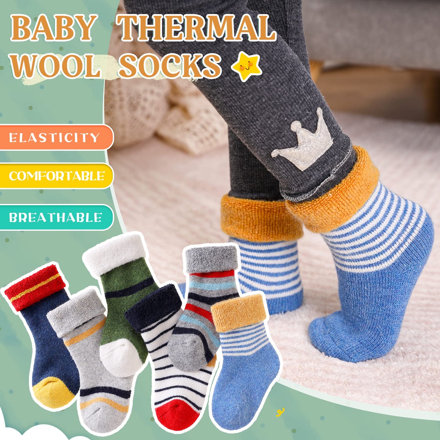 Eocom 6 Pairs Children's Wool Socks