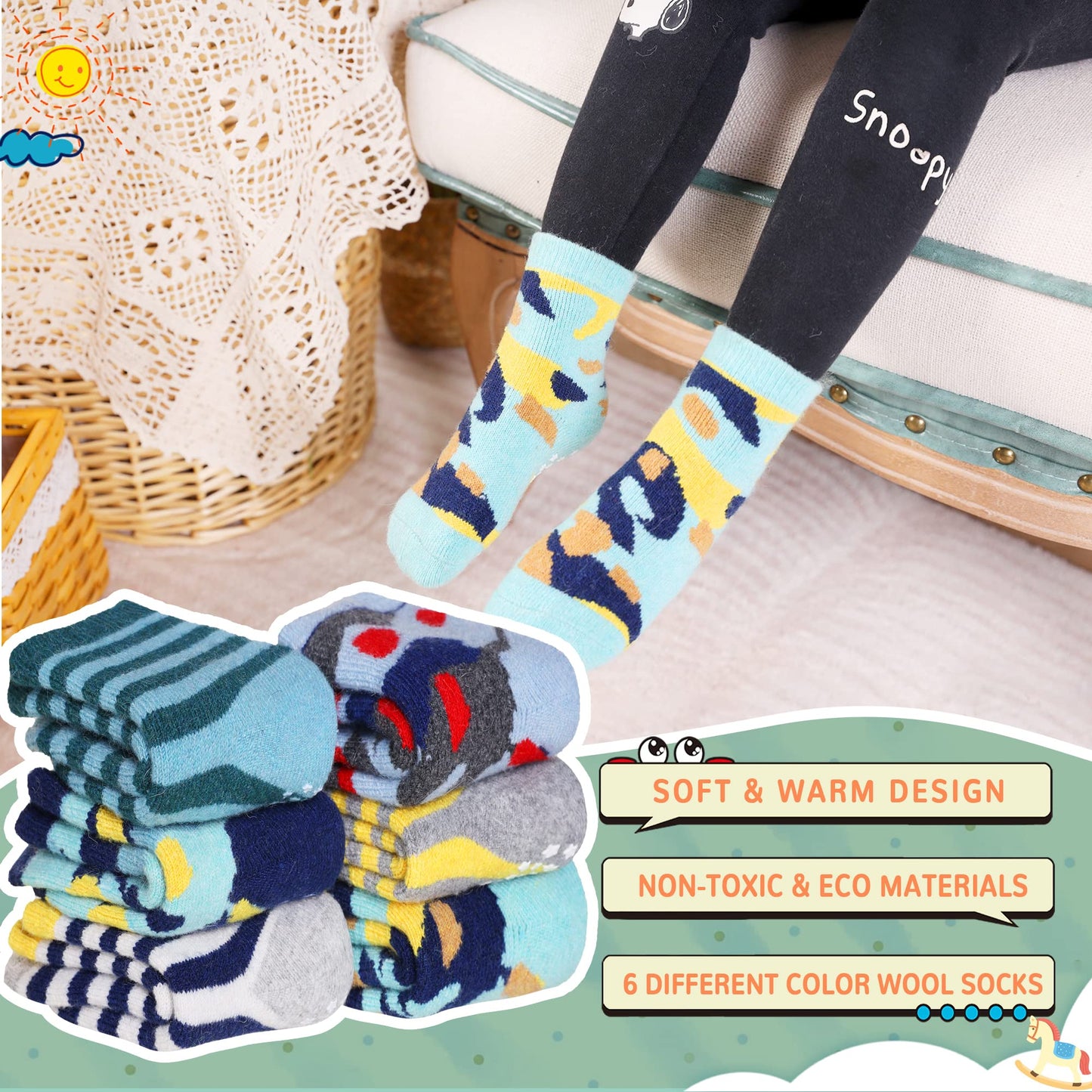 Eocom 6 Pairs Children's Wool Socks