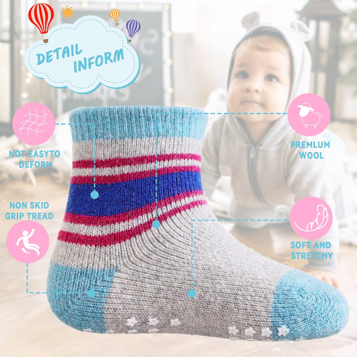 Eocom 6 Pairs Children's Wool Socks