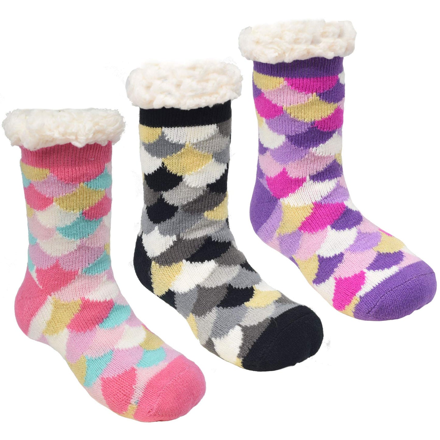 FENELY Kids 3 Pairs Fuzzy Slipper Socks