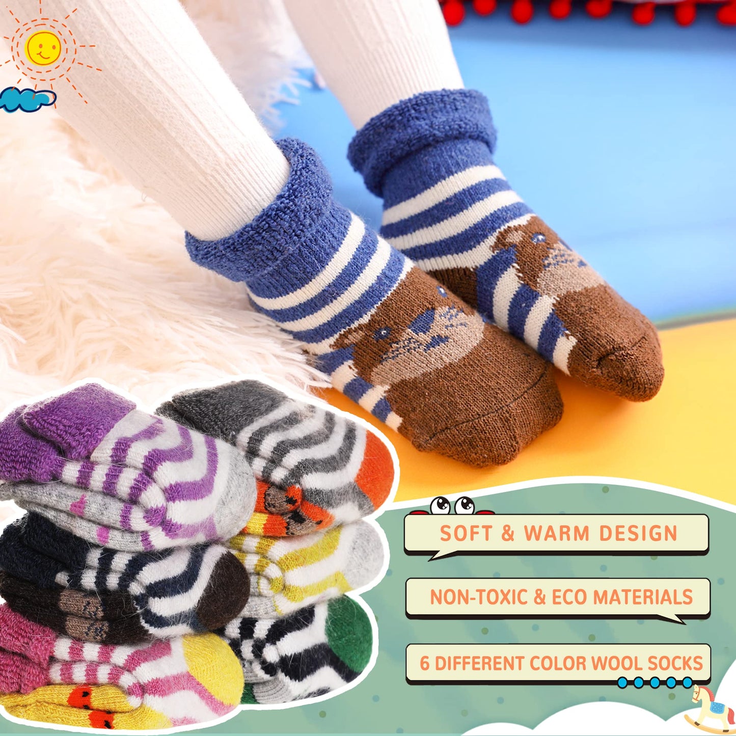 Eocom 6 Pairs Children's Wool Socks