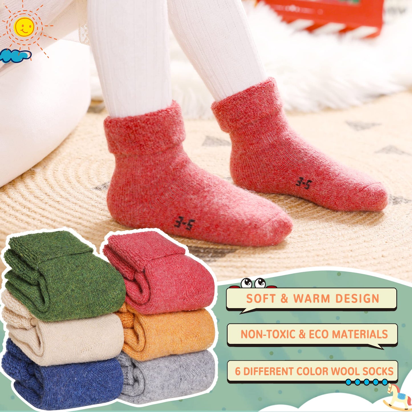 Eocom 6 Pairs Children's Wool Socks