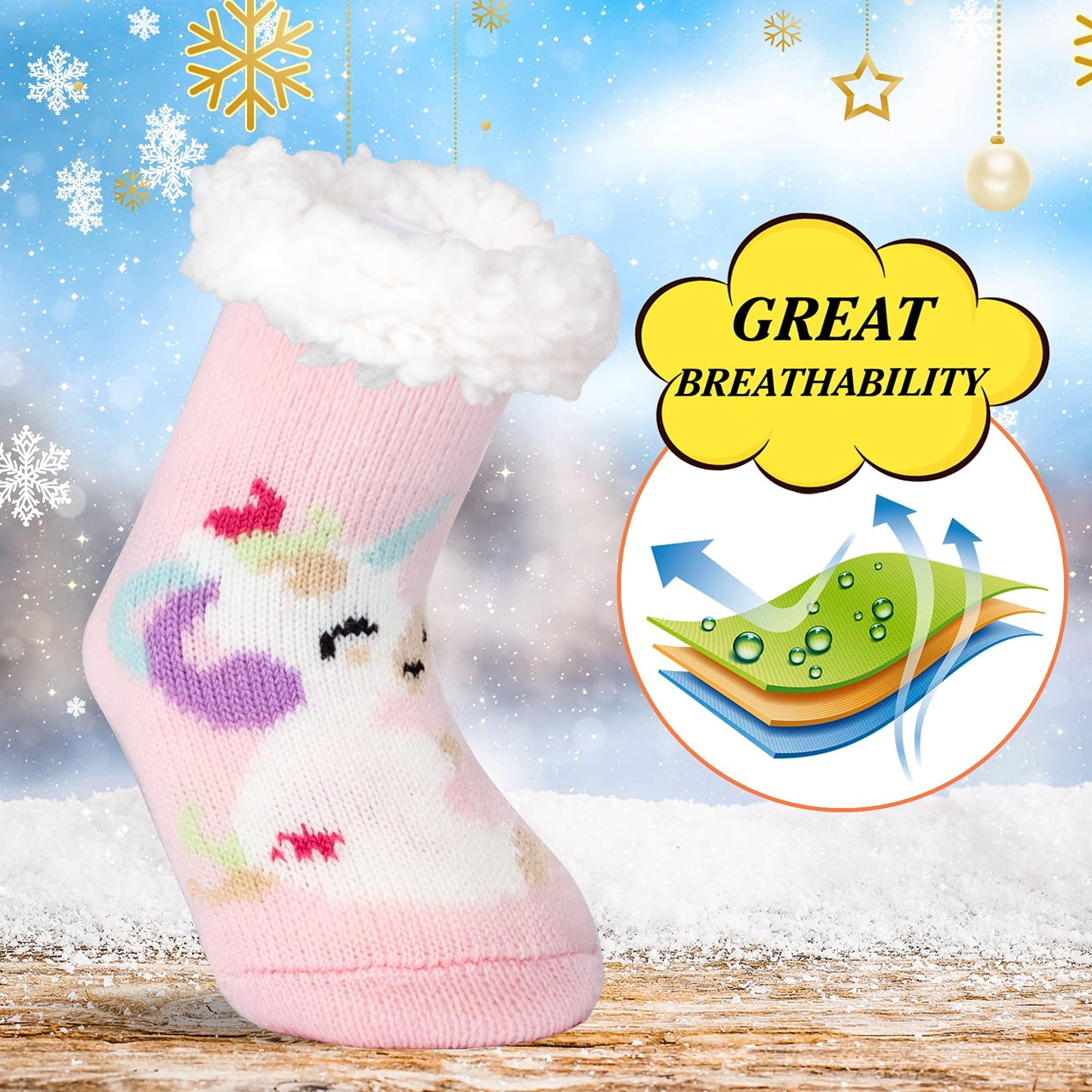 FENELY Kids 3 Pairs Fuzzy Slipper Socks