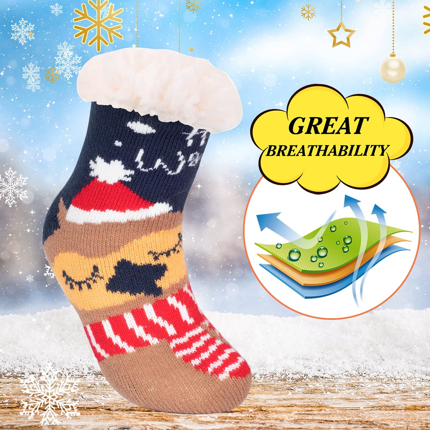 FENELY Kids 3 Pairs Fuzzy Slipper Socks