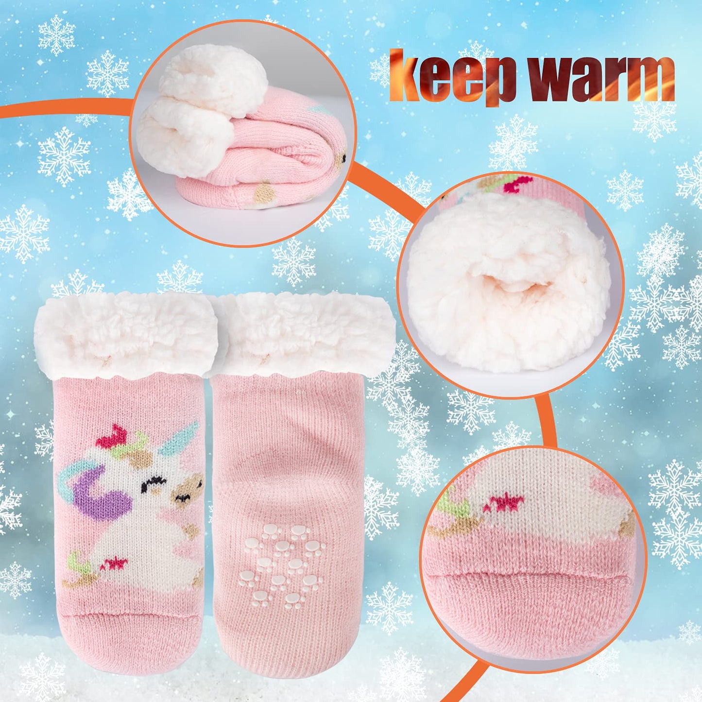 FENELY Kids 3 Pairs Fuzzy Slipper Socks