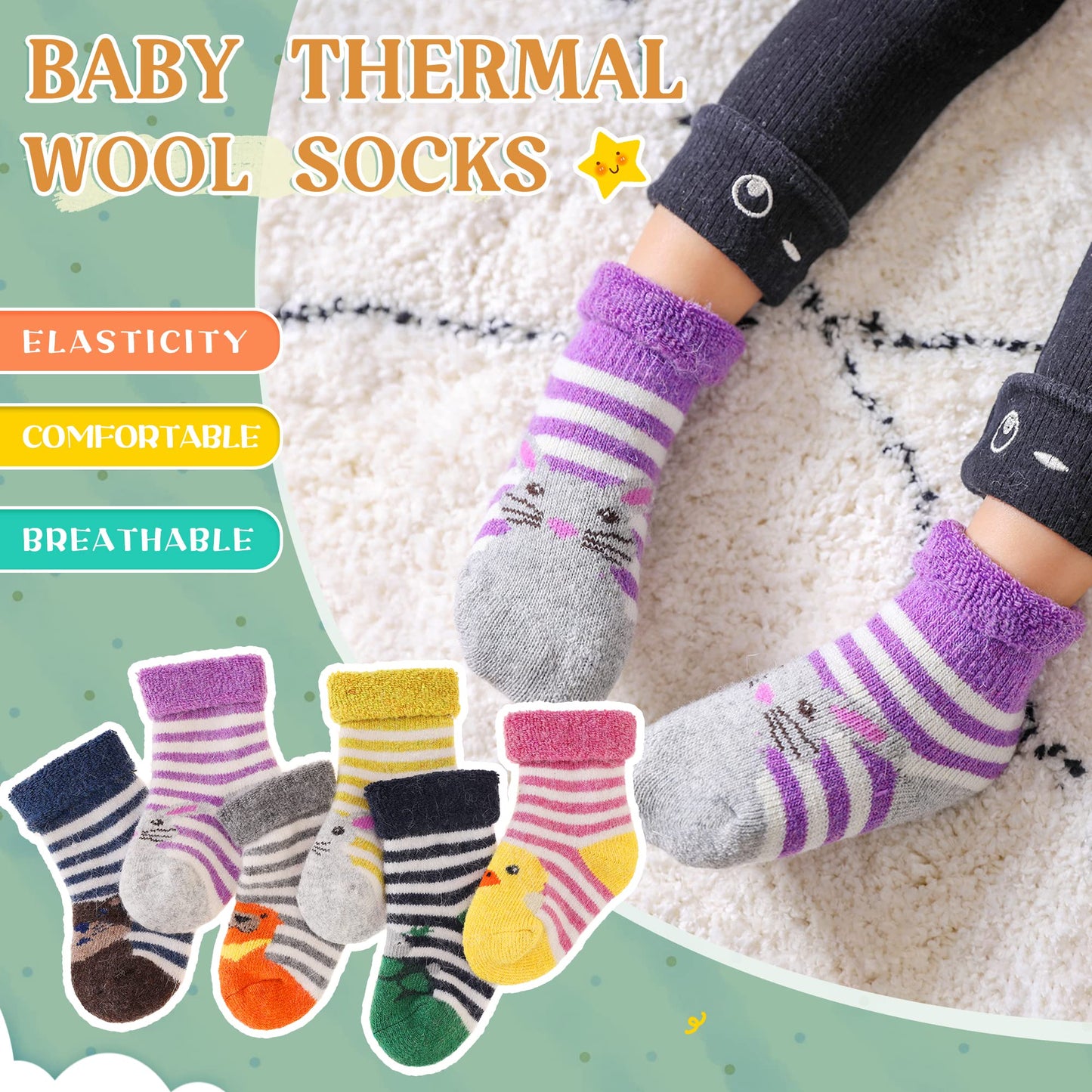 Eocom 6 Pairs Children's Wool Socks