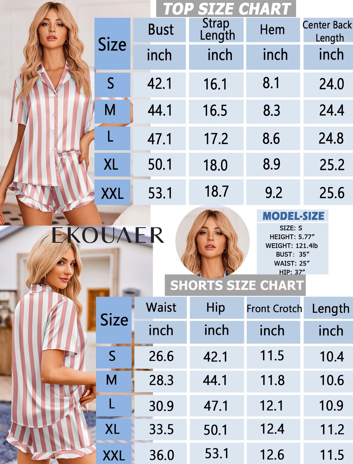 Ekouaer  2 Piece Satin Pajamas Set