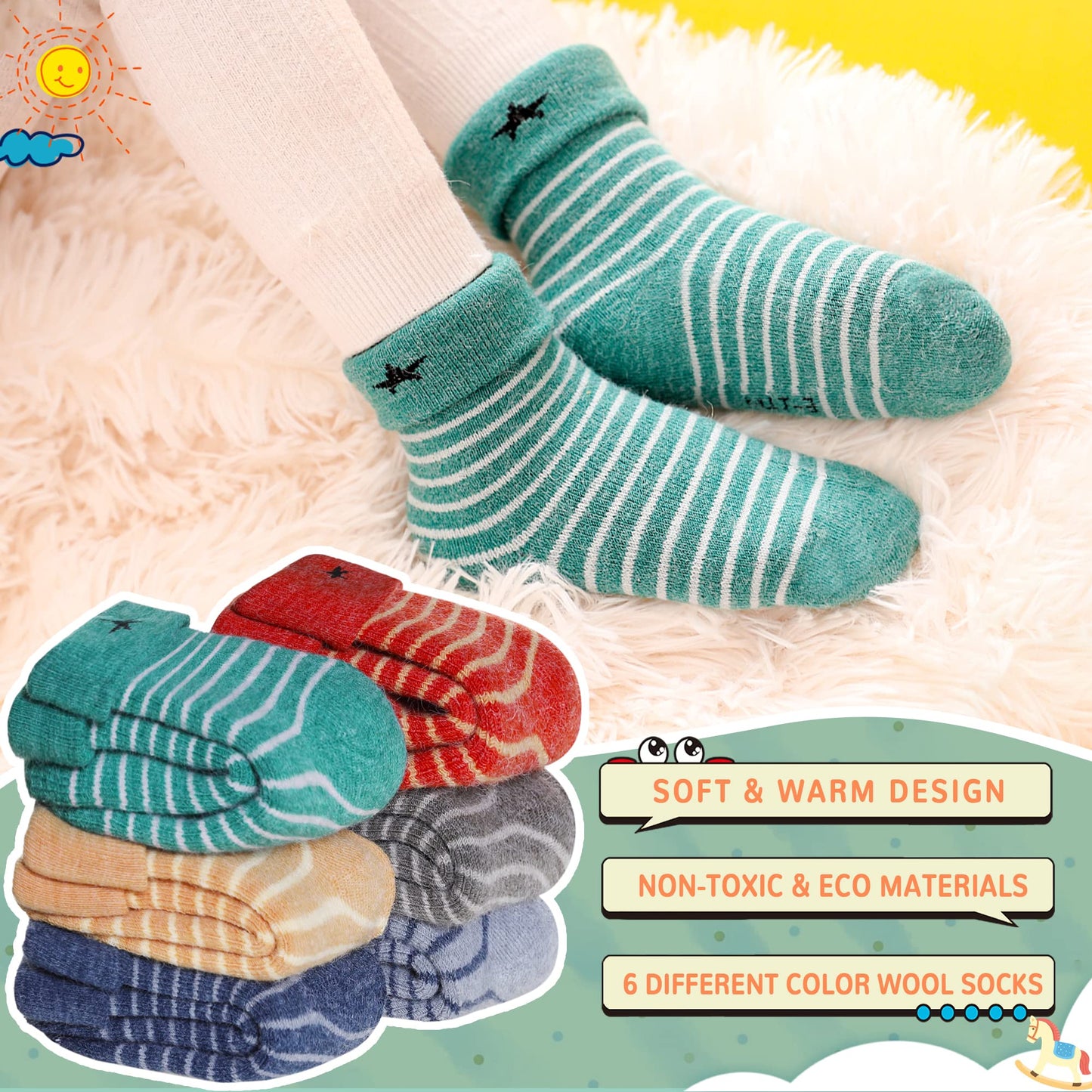 Eocom 6 Pairs Children's Wool Socks