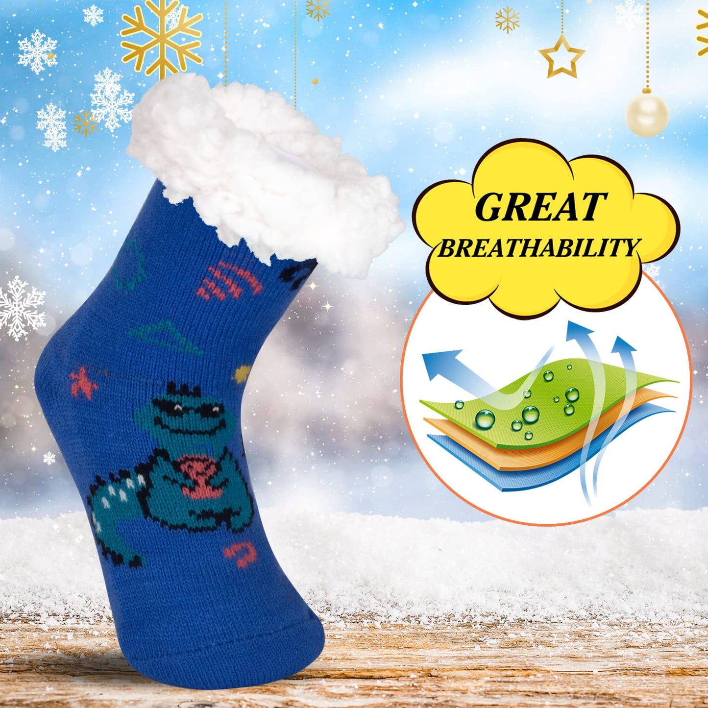 FENELY Kids 3 Pairs Fuzzy Slipper Socks