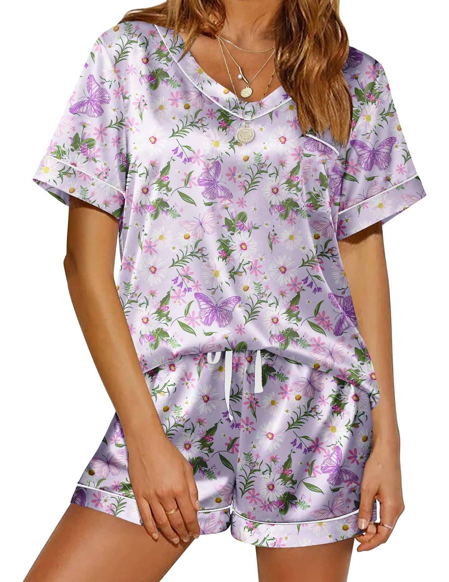 Ekouaer Silk Pajama Set