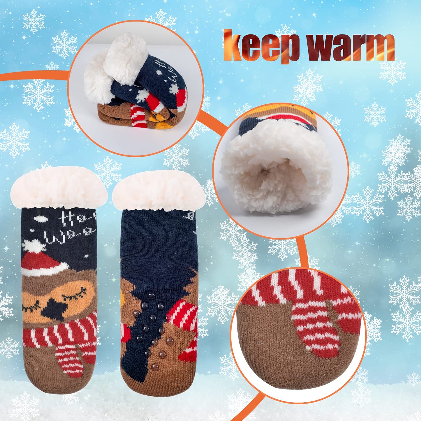 FENELY Kids 3 Pairs Fuzzy Slipper Socks