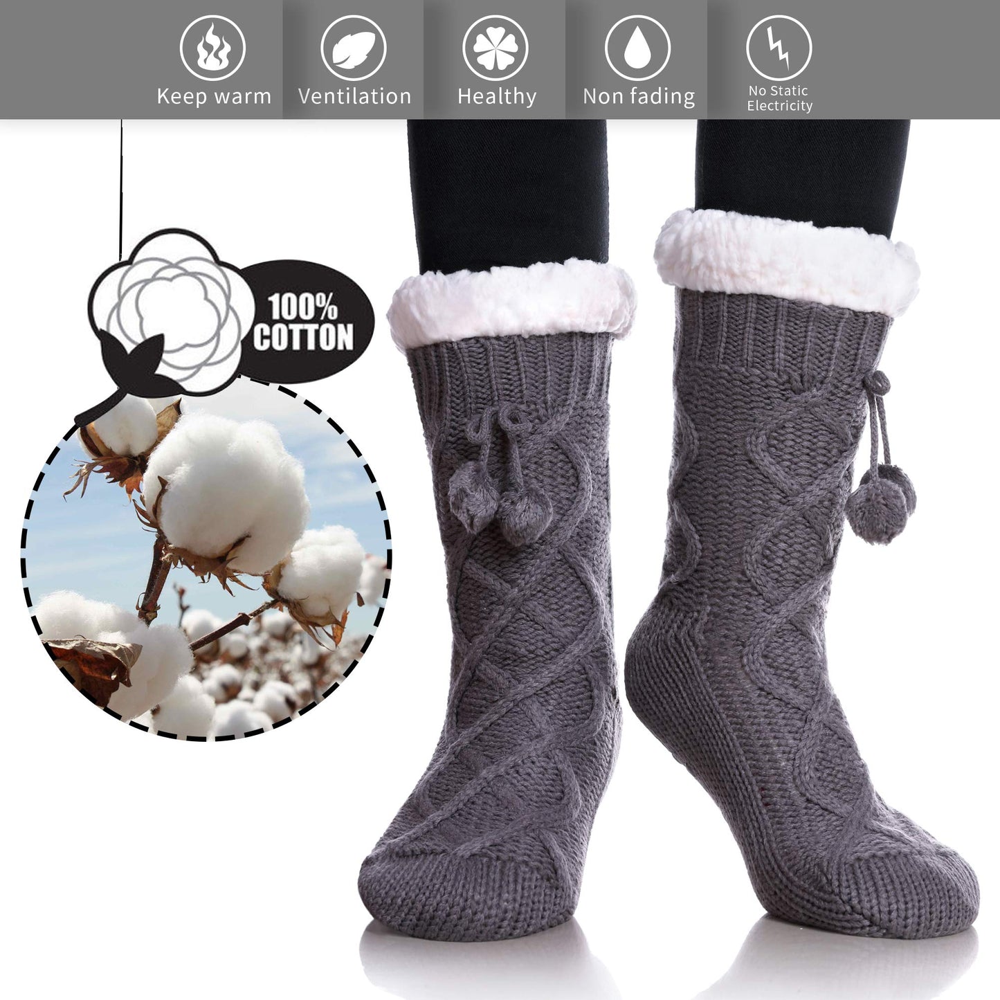 Yebing Warm Non Slip Slipper Socks