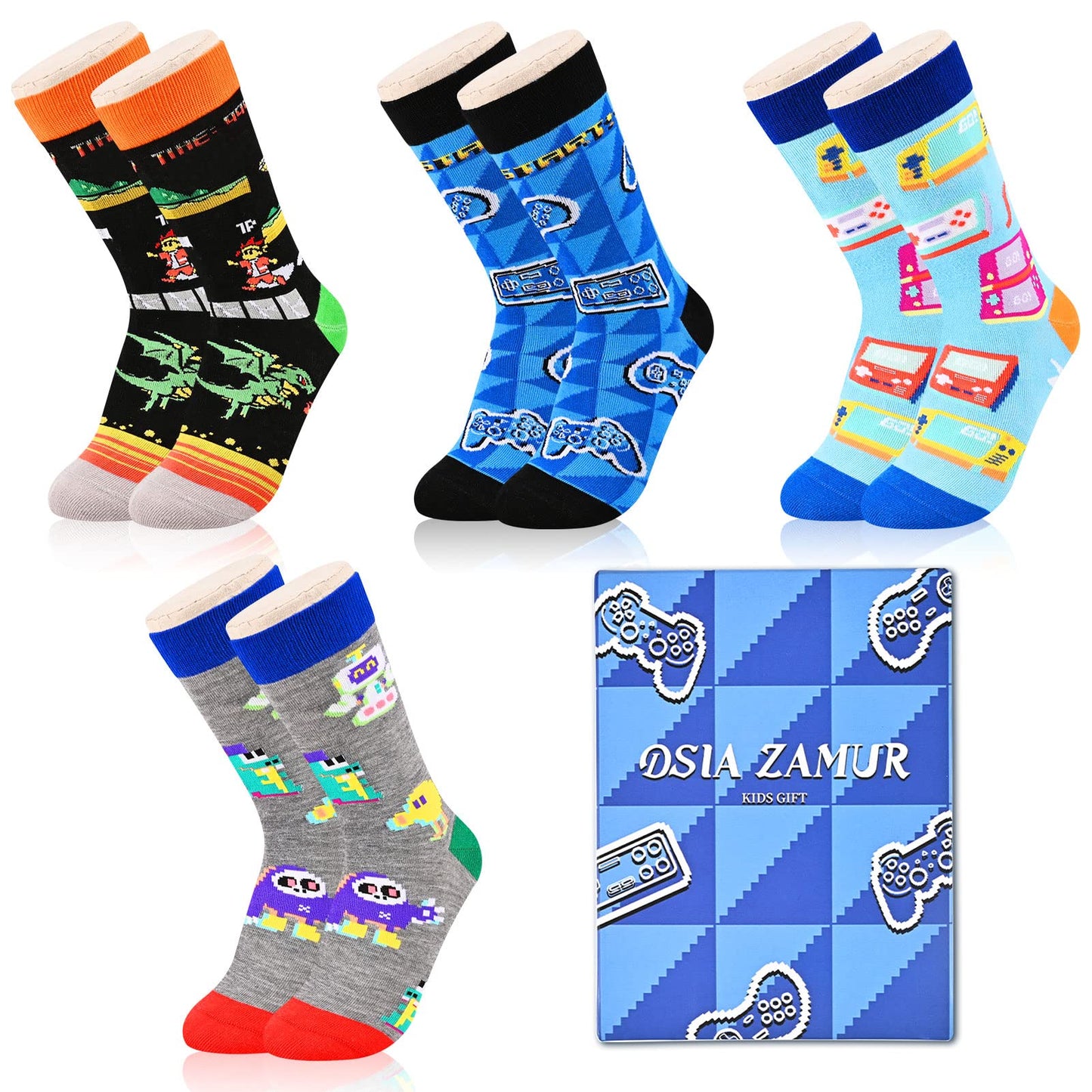 Kids Novelty Crew Socks 4-6 Pack + Gift Box