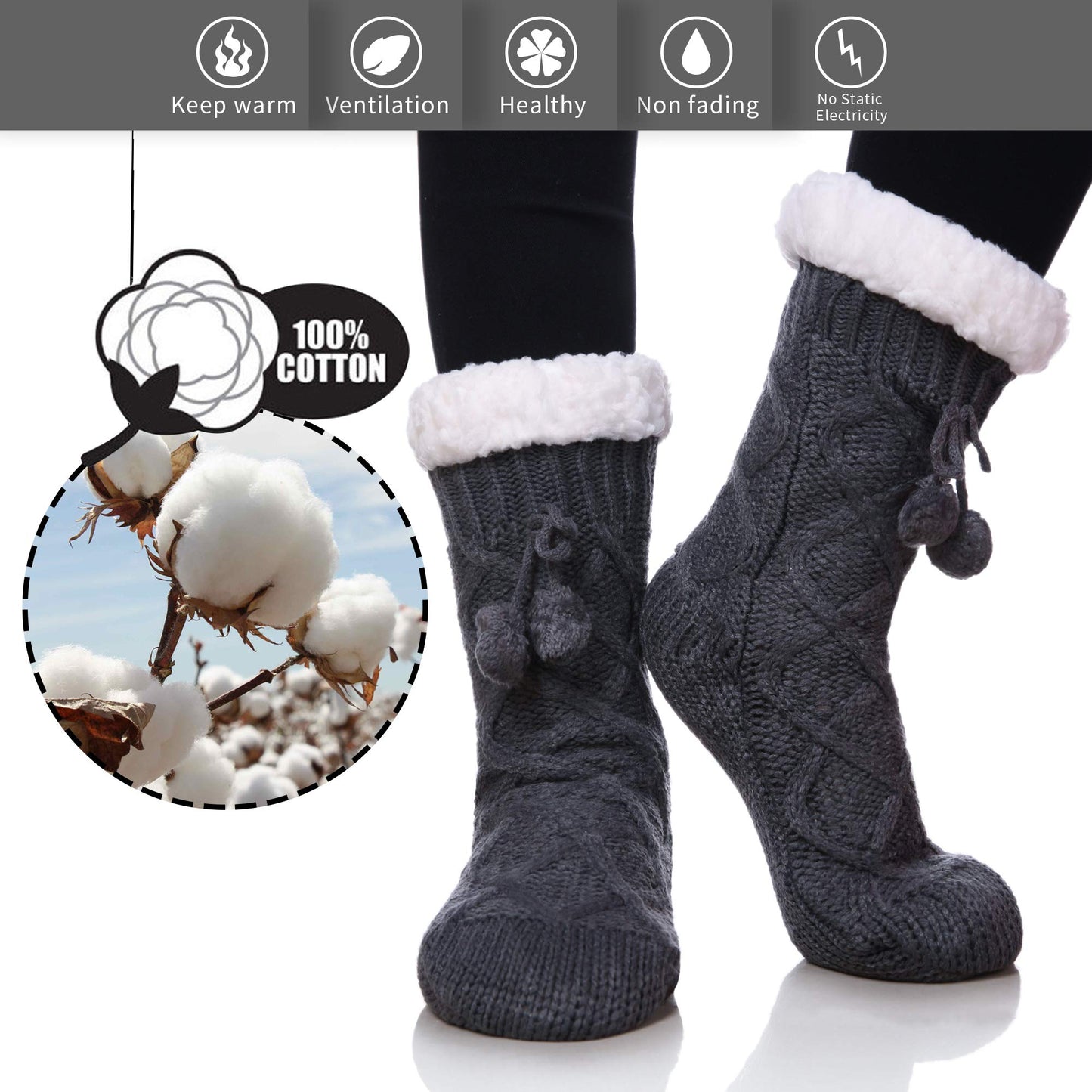 Yebing Warm Non Slip Slipper Socks