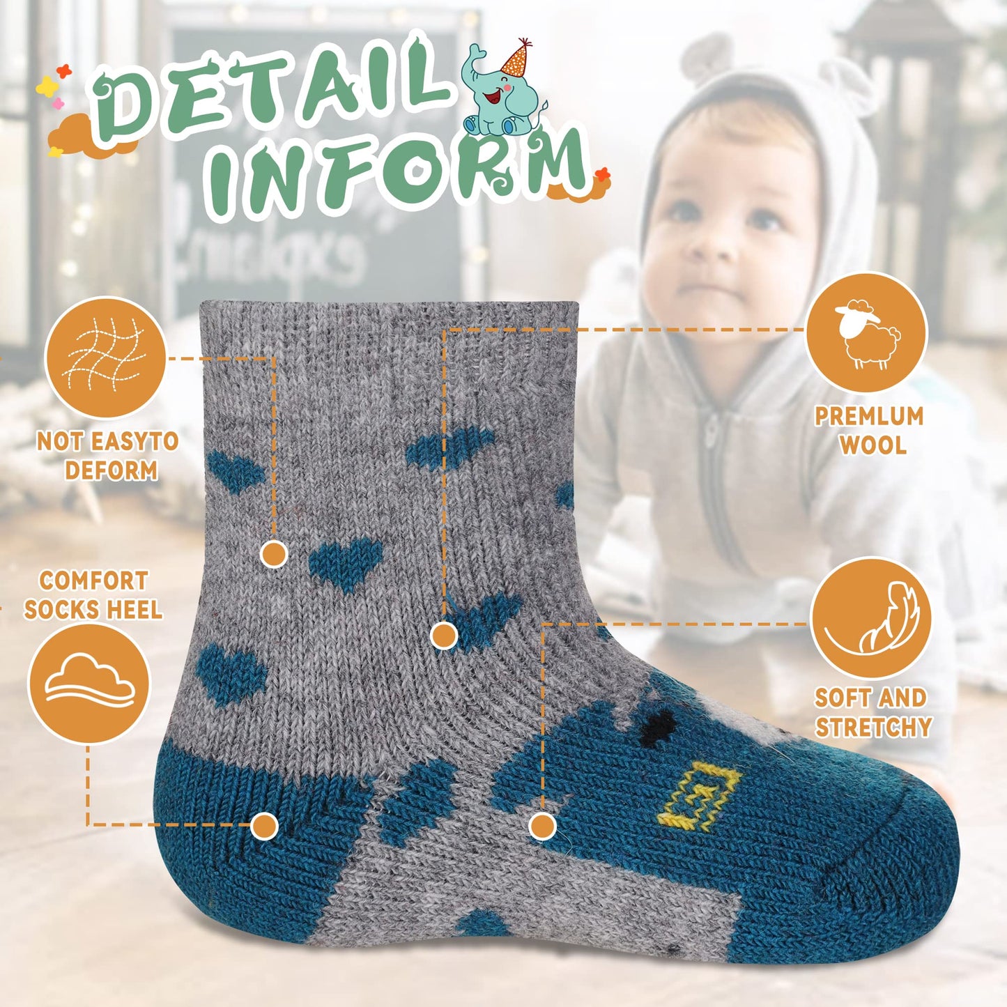 Eocom 6 Pairs Children's Wool Socks