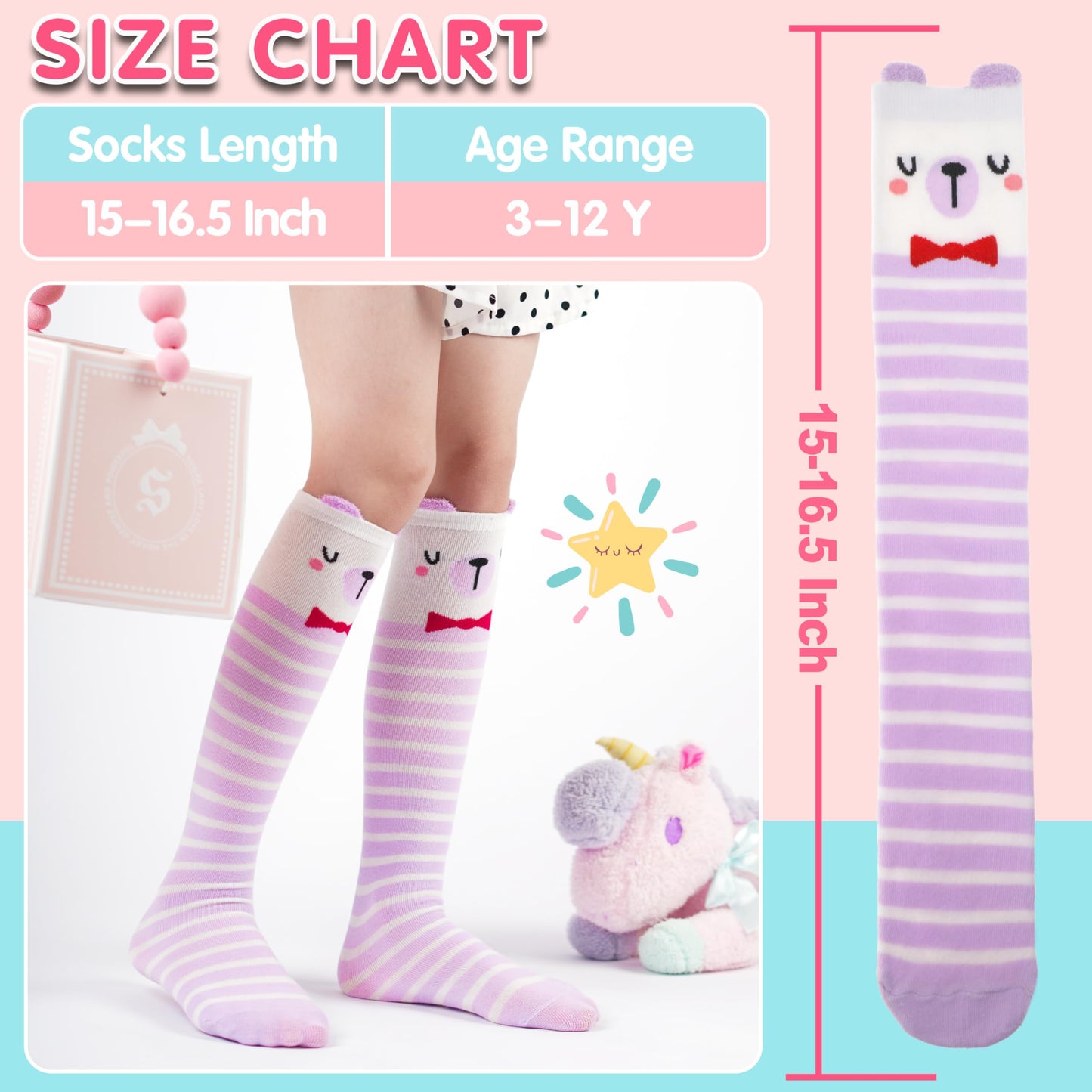 MOGGEI 6 Pairs Kids Girls Knee High Socks