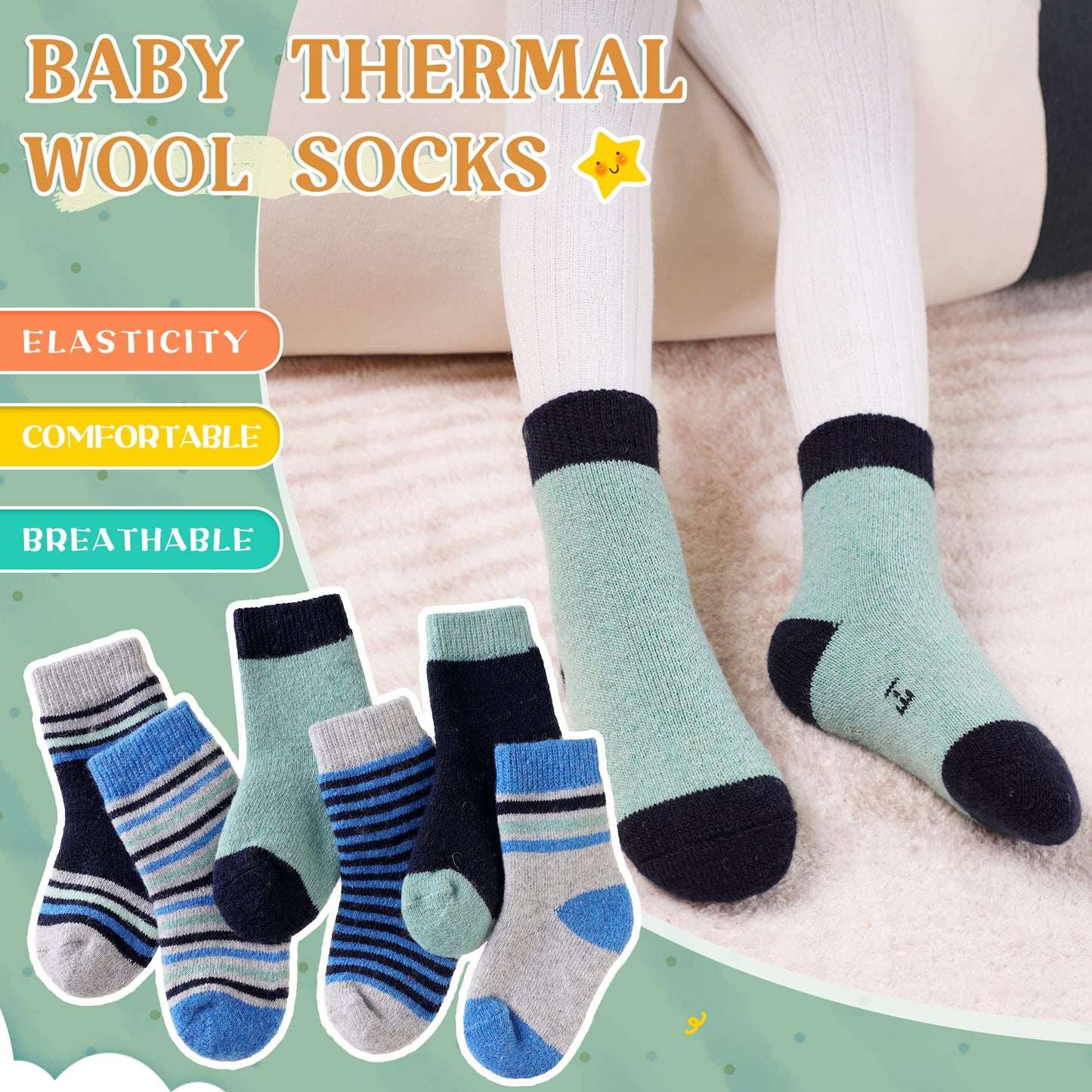 Eocom 6 Pairs Children's Wool Socks