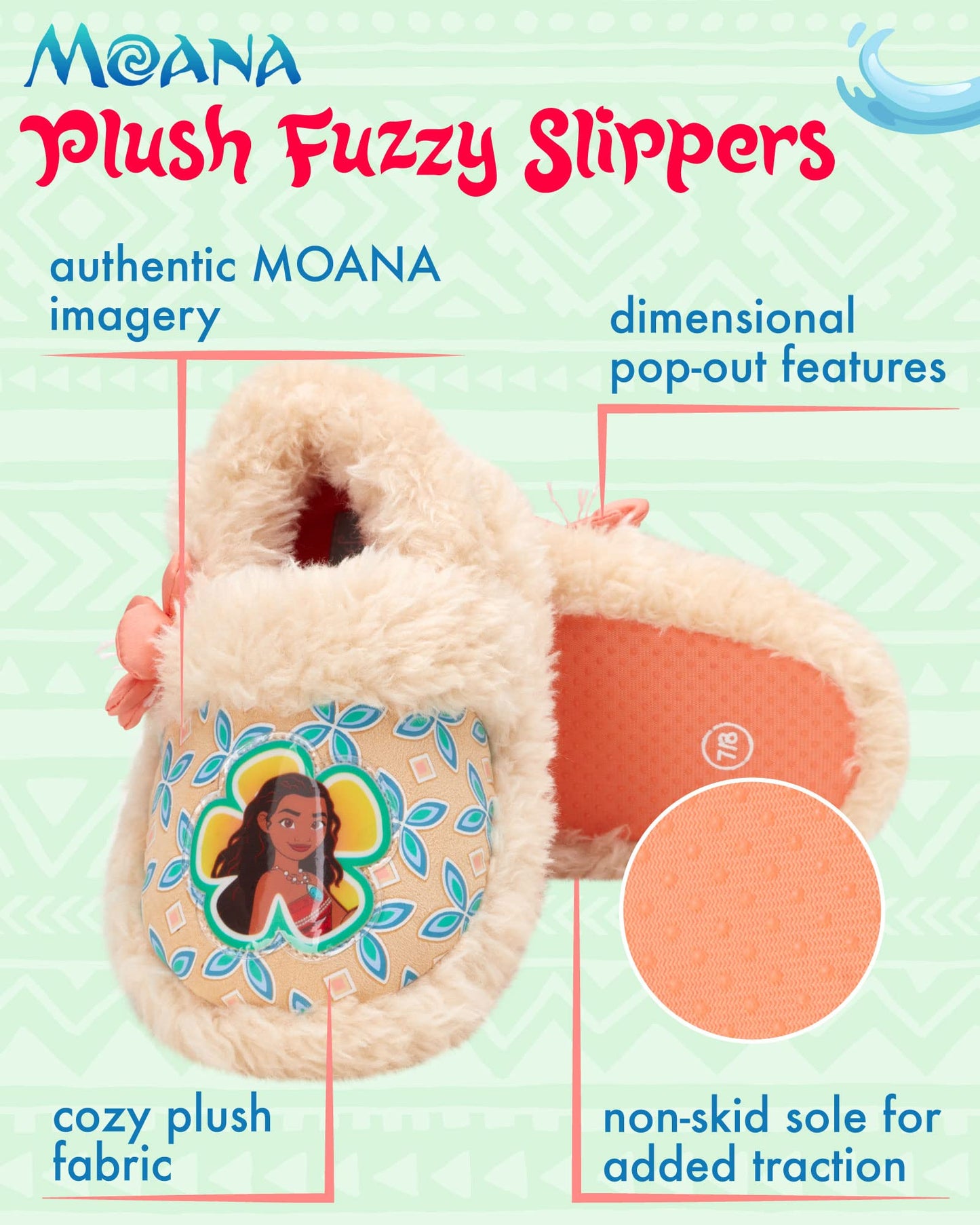 Princess Moana Plush Fuzzy Slippers (Toddler/Little Girl)