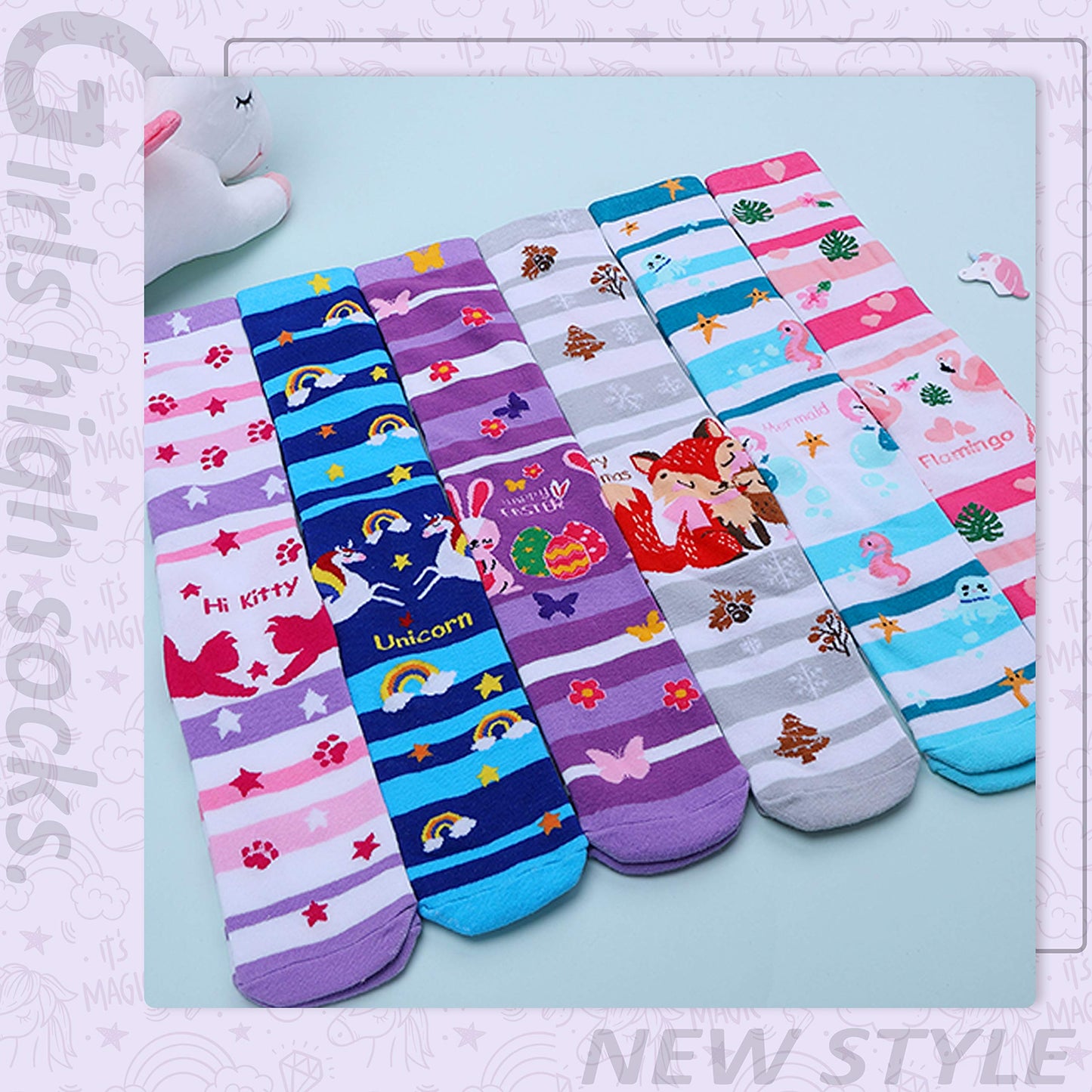 MOGGEI 6 Pairs Kids Girls Knee High Socks