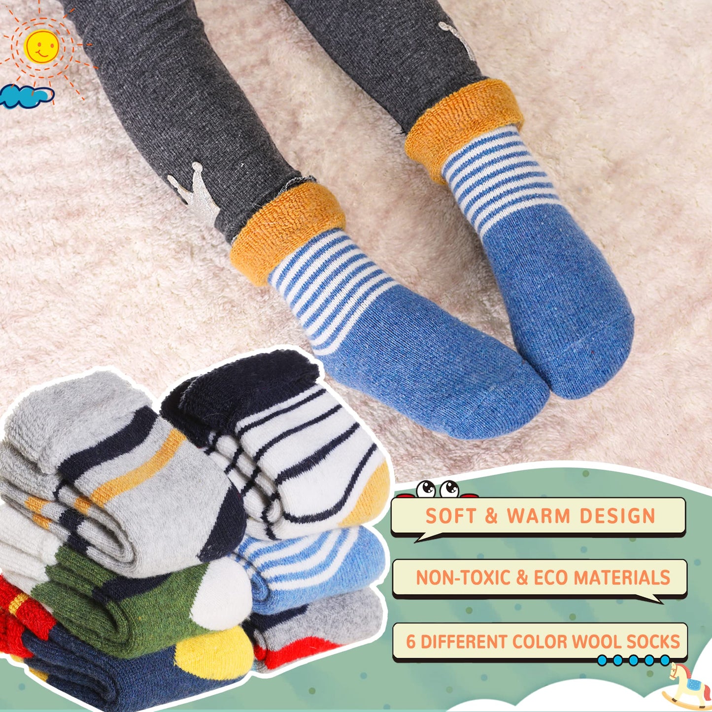 Eocom 6 Pairs Children's Wool Socks