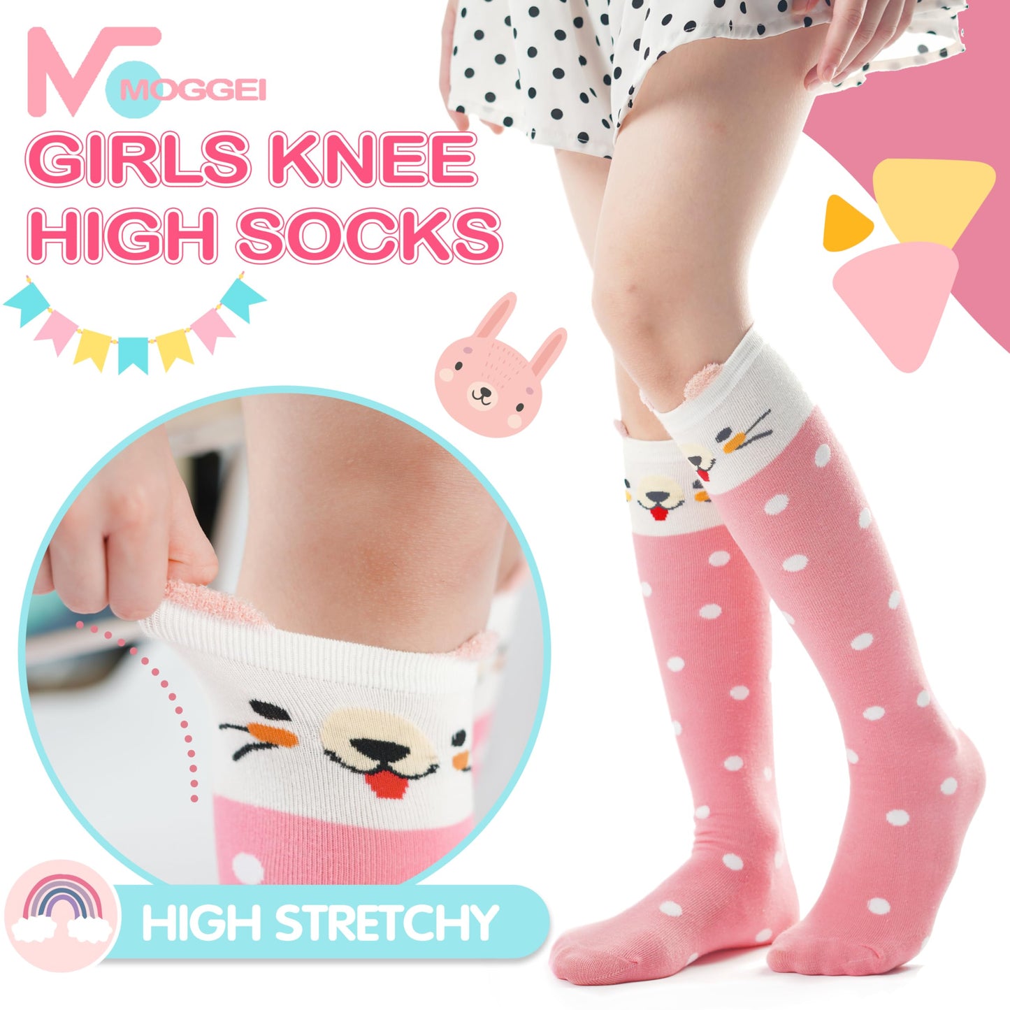 MOGGEI 6 Pairs Kids Girls Knee High Socks