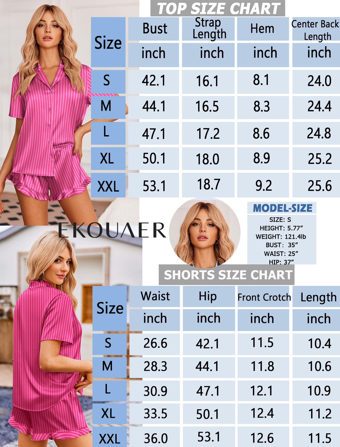 Ekouaer  2 Piece Satin Pajamas Set