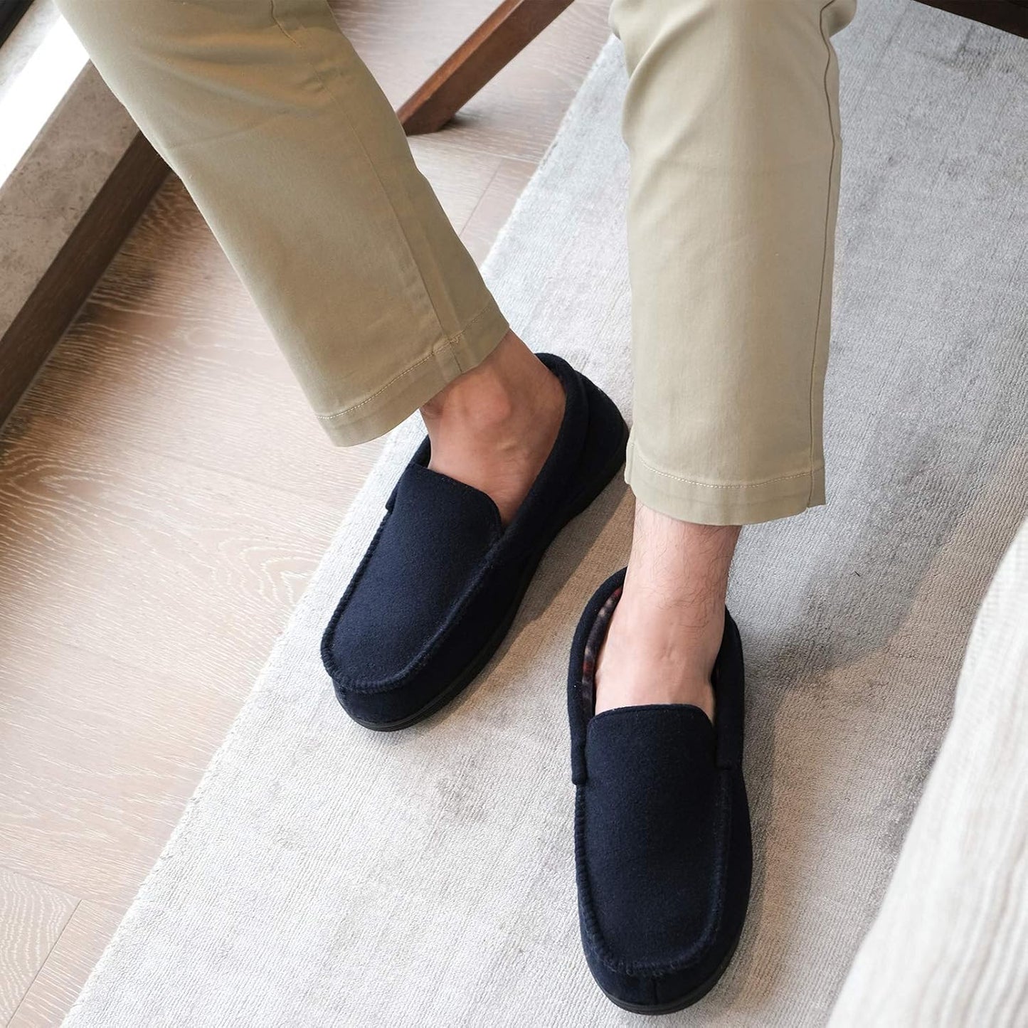 DL Men's Memory Foam Moccasin Slippers