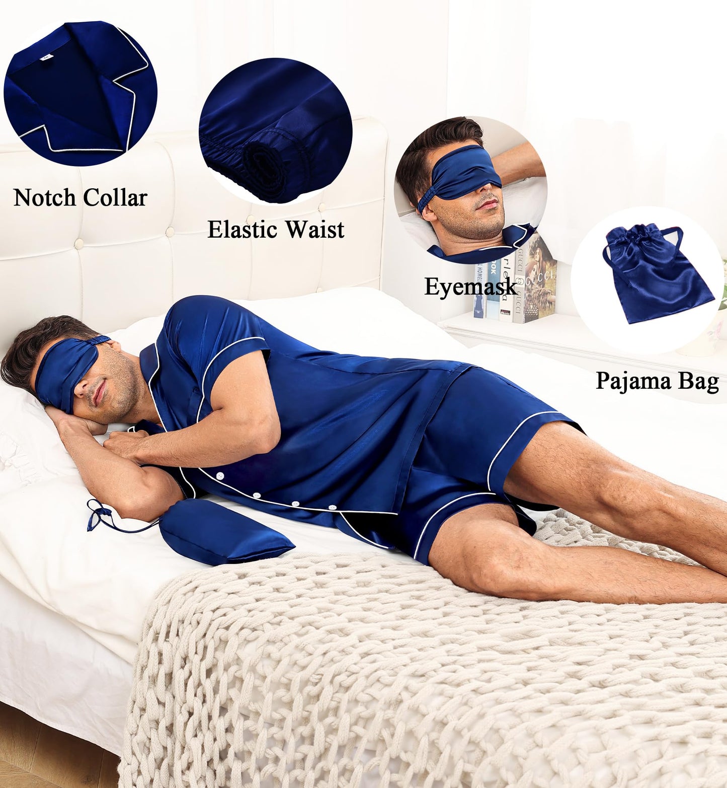 SWOMOG Mens 3pcs Pajamas Set