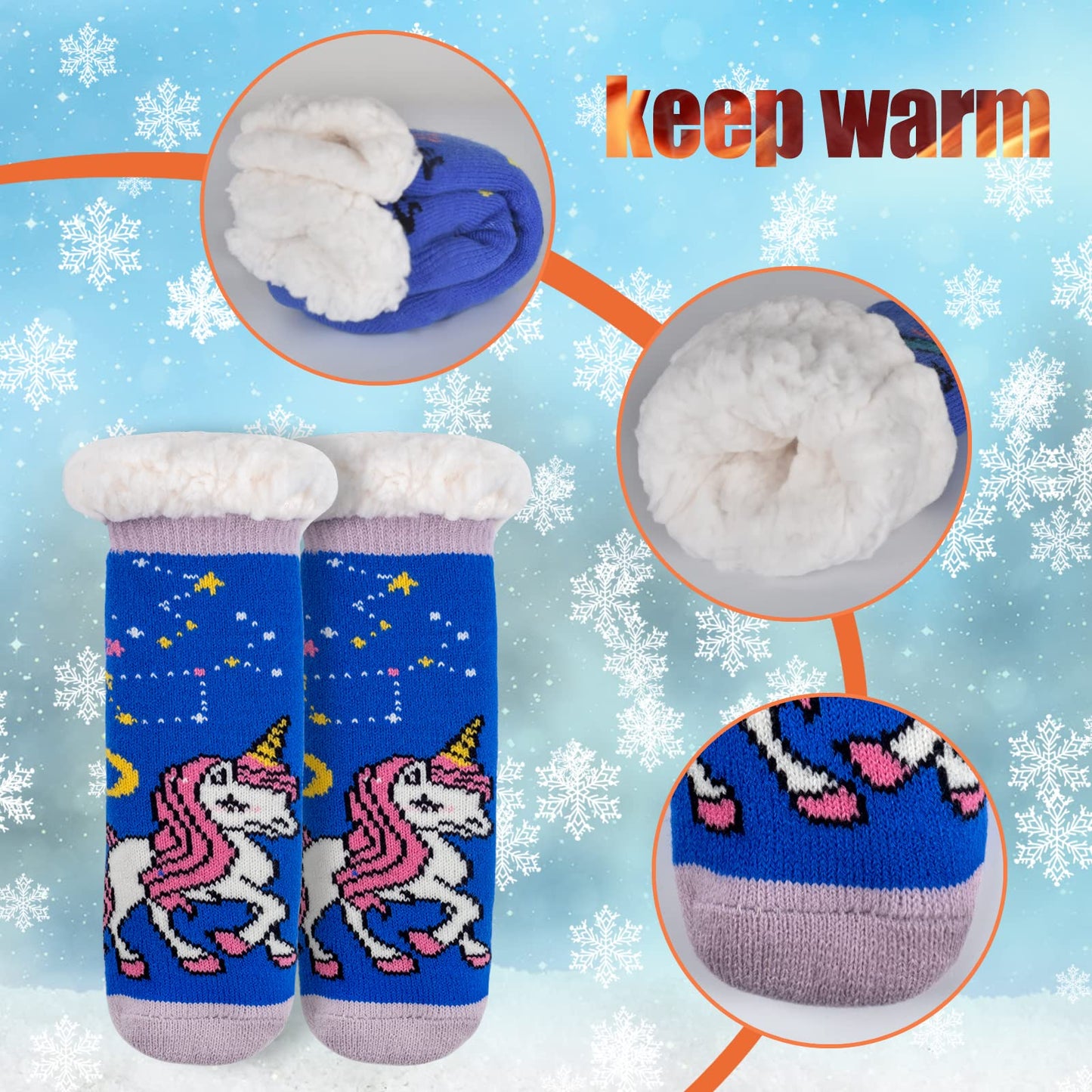 FENELY Kids 3 Pairs Fuzzy Slipper Socks