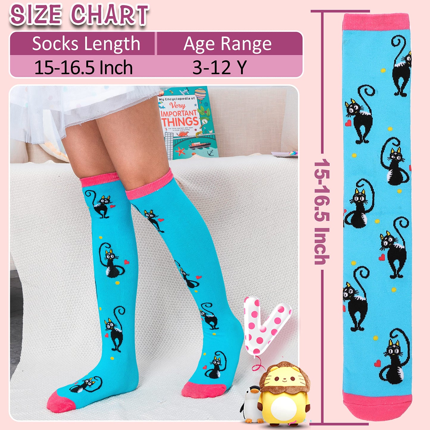 MOGGEI 6 Pairs Kids Girls Knee High Socks