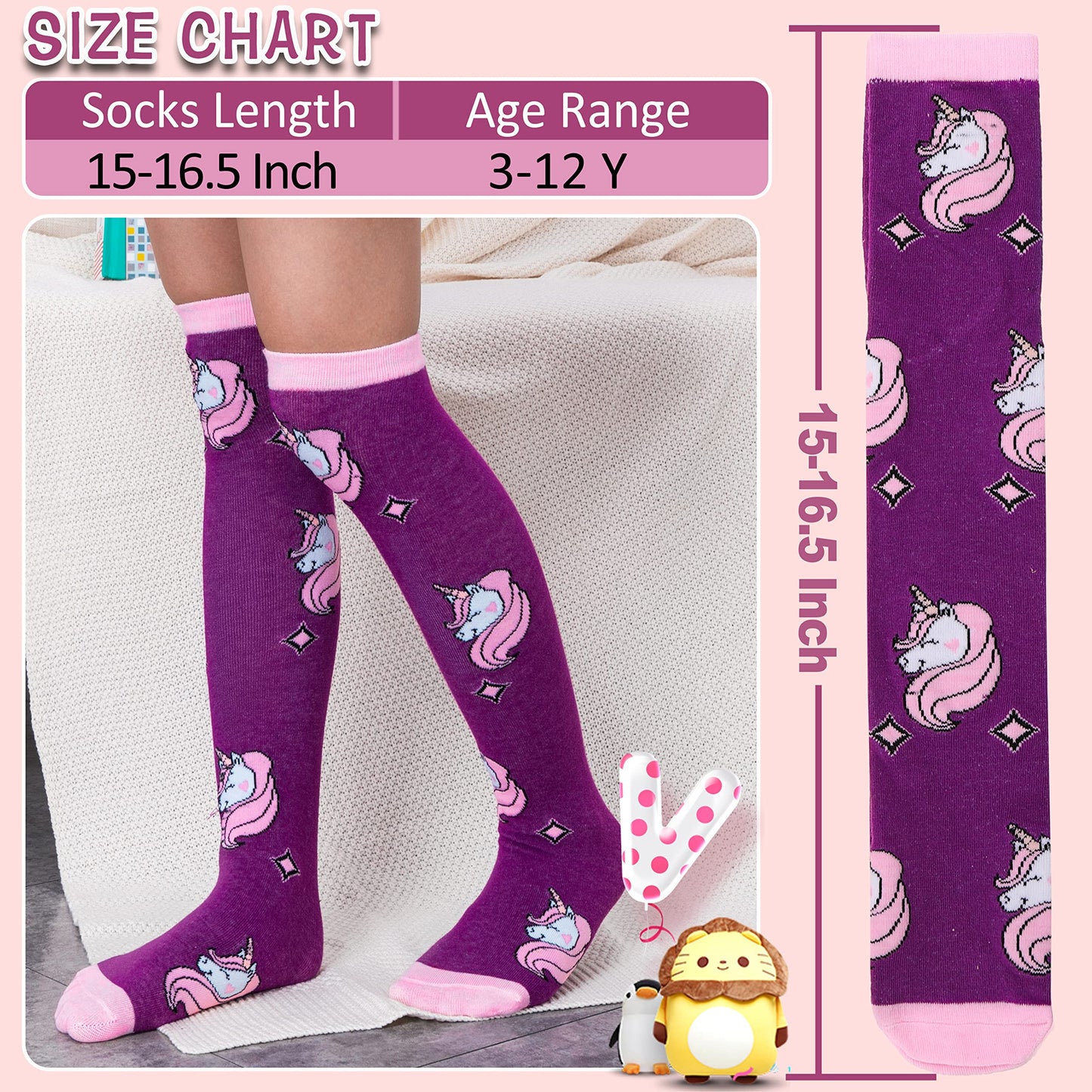 MOGGEI 6 Pairs Kids Girls Knee High Socks