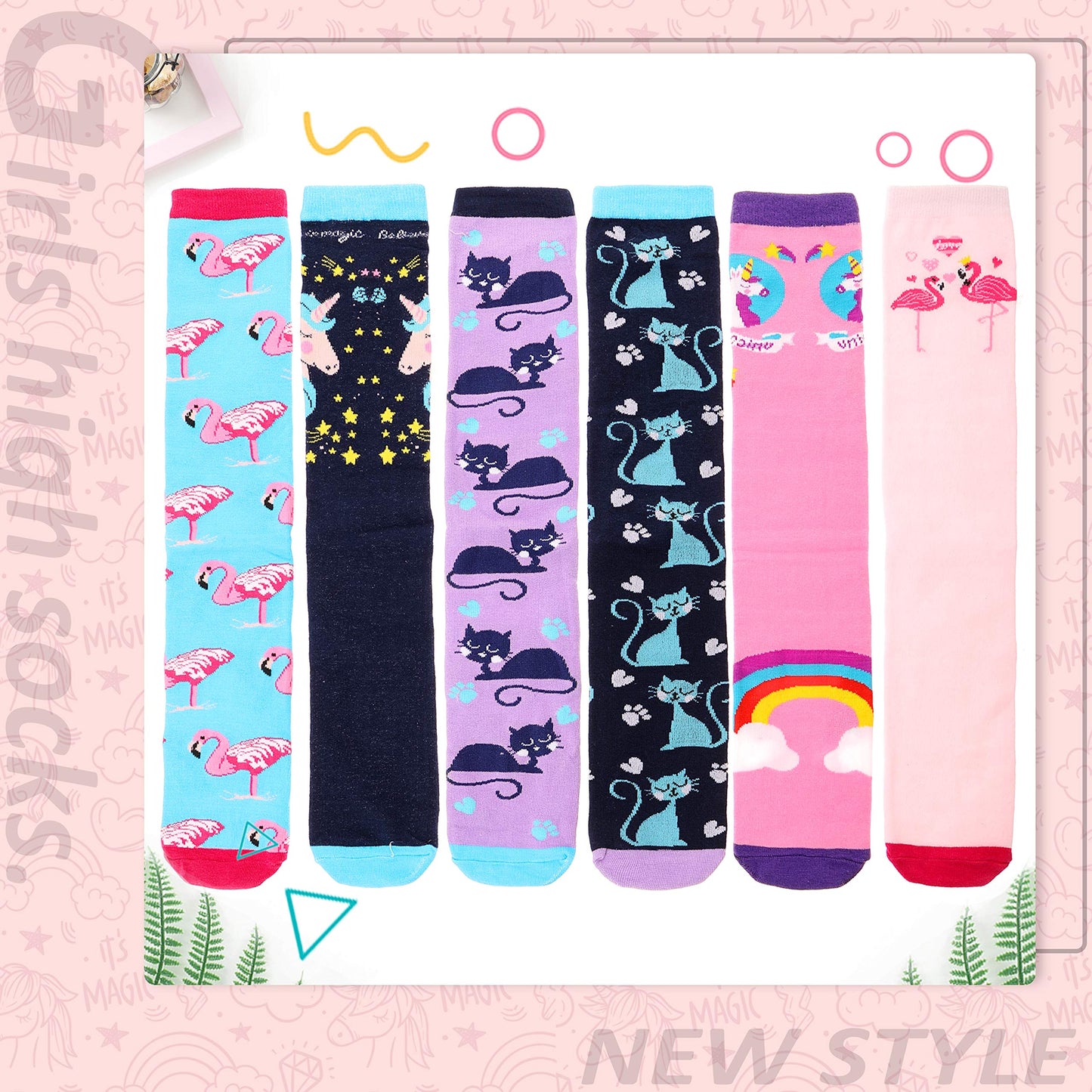 MOGGEI 6 Pairs Kids Girls Knee High Socks