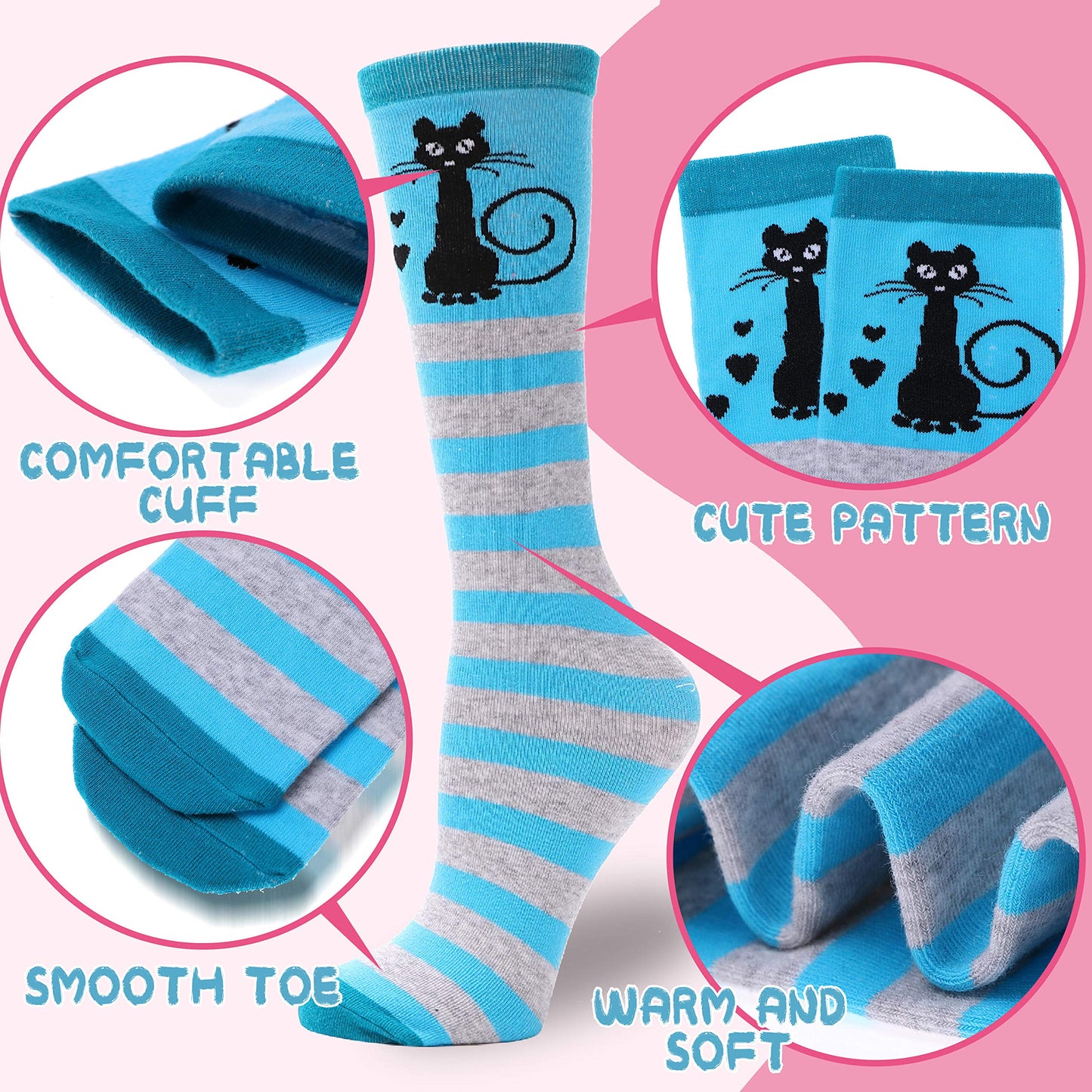 MOGGEI 6 Pairs Kids Girls Knee High Socks