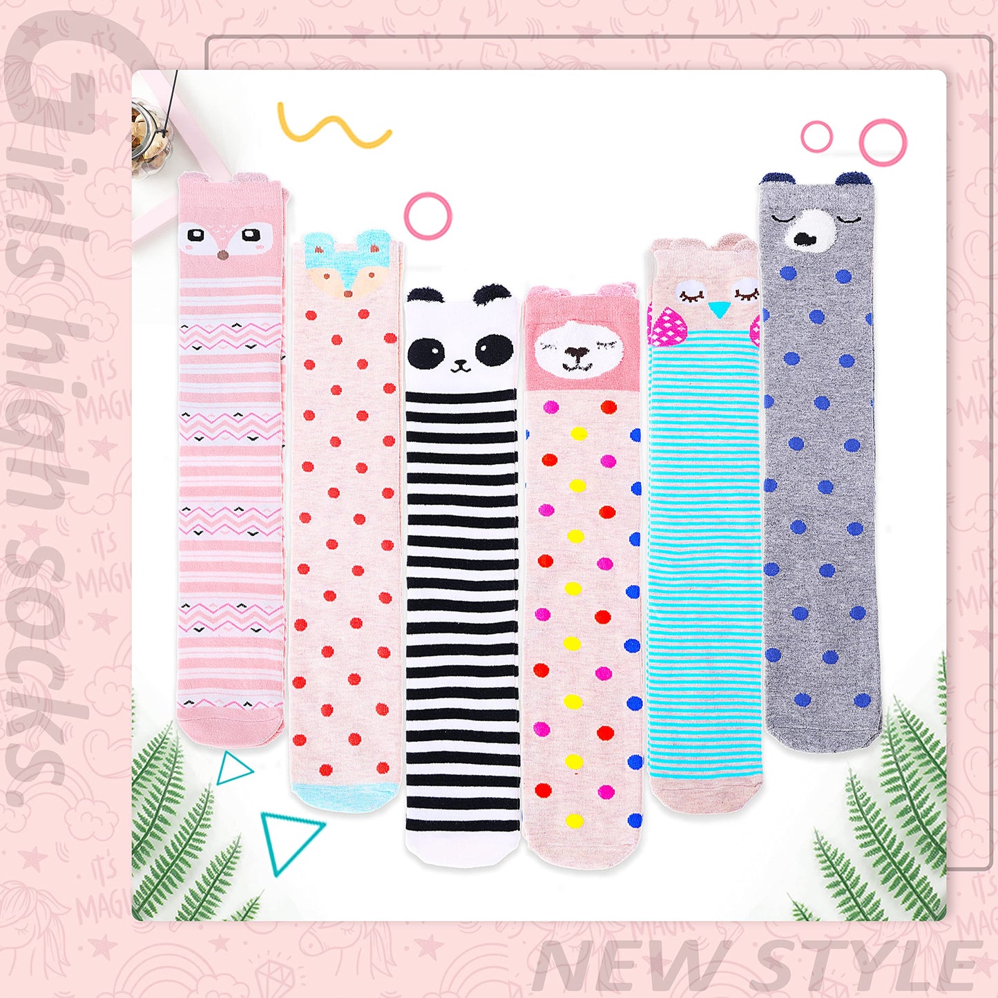 MOGGEI 6 Pairs Kids Girls Knee High Socks