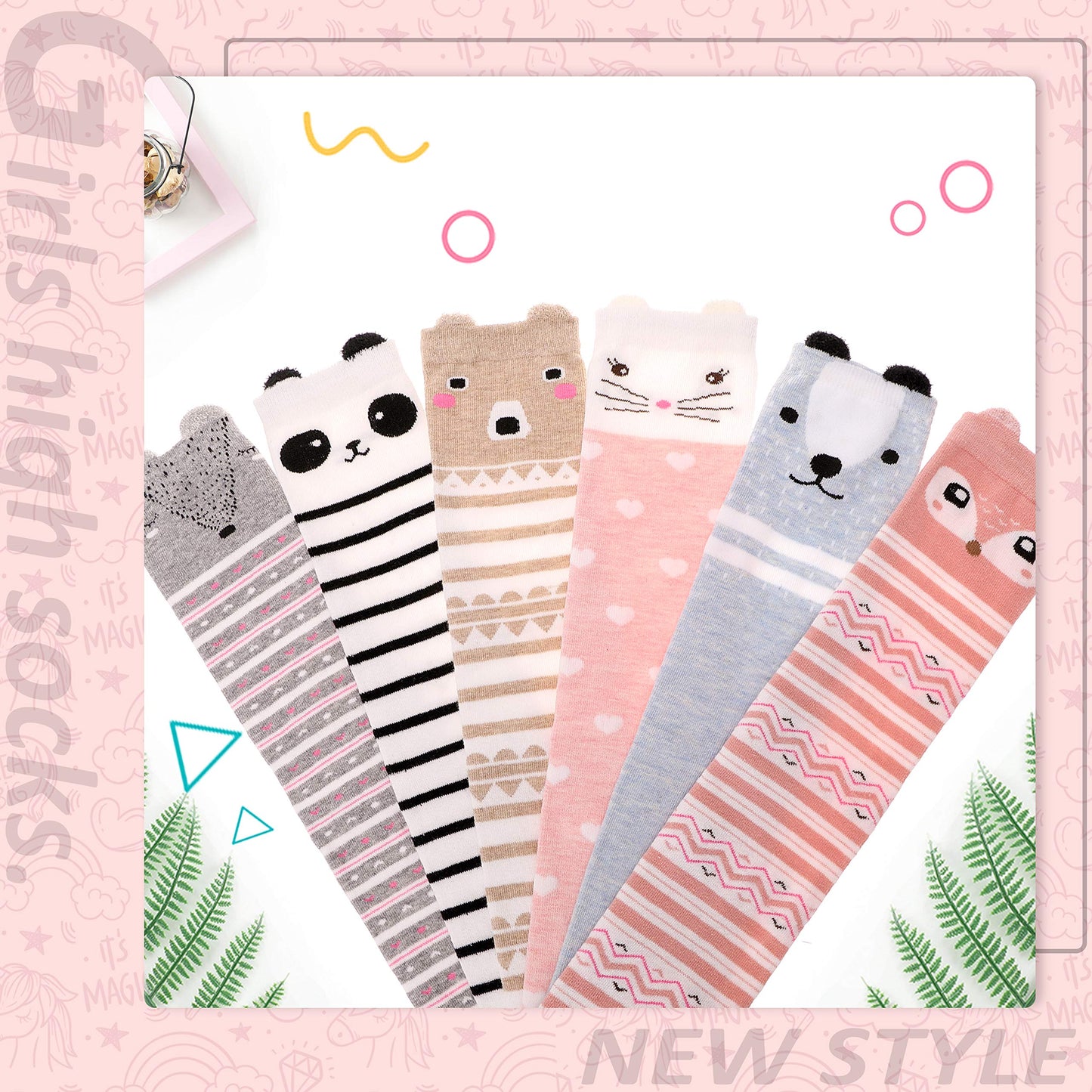 MOGGEI 6 Pairs Kids Girls Knee High Socks